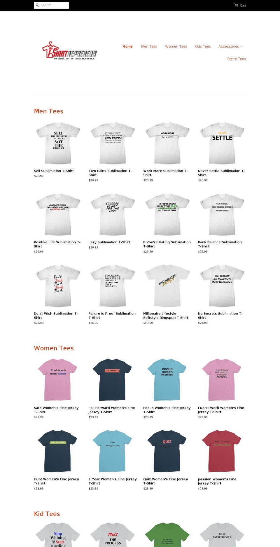 tshirtrepreneur.com — Shopify storefront screenshot