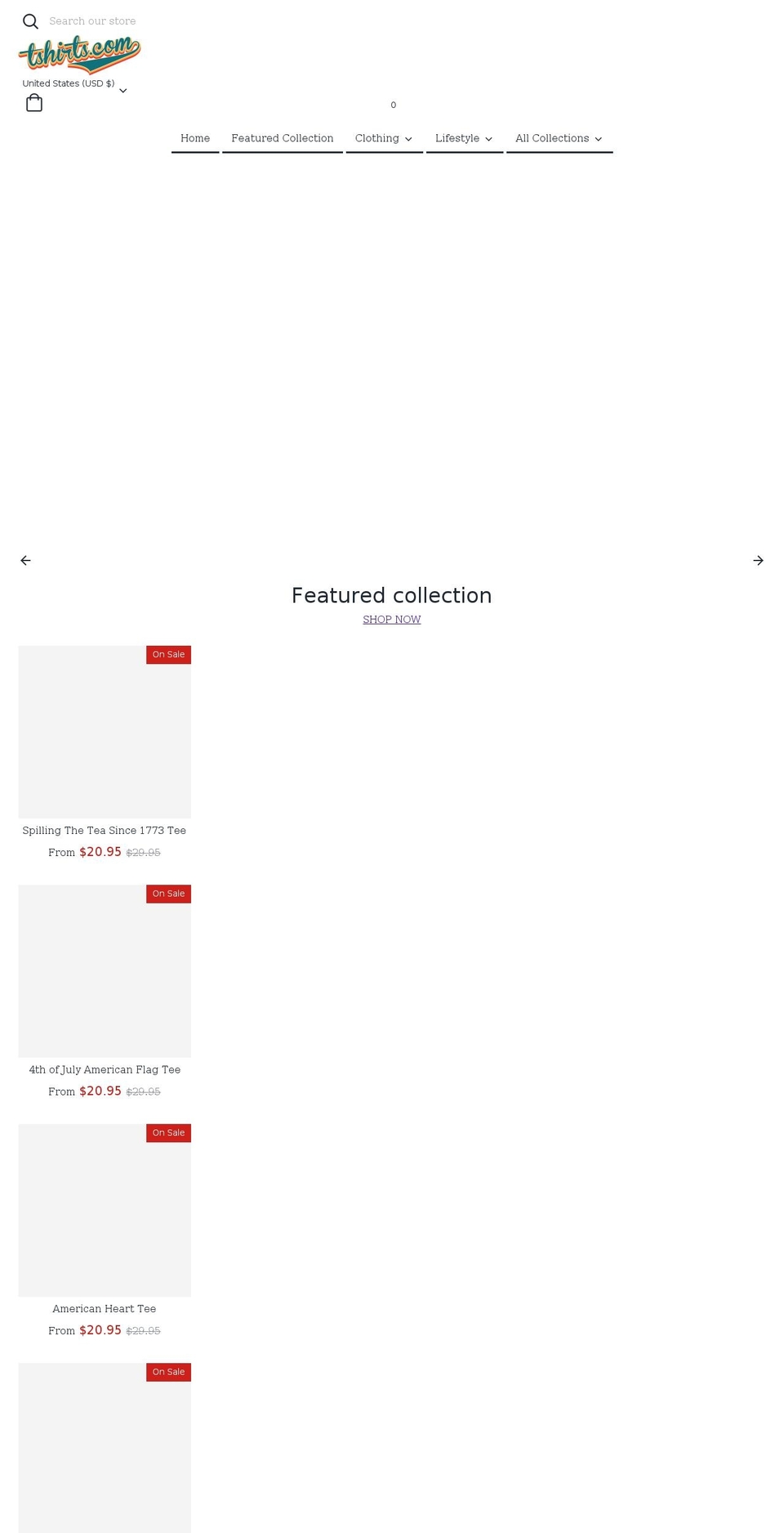 tshirts.com shopify website screenshot