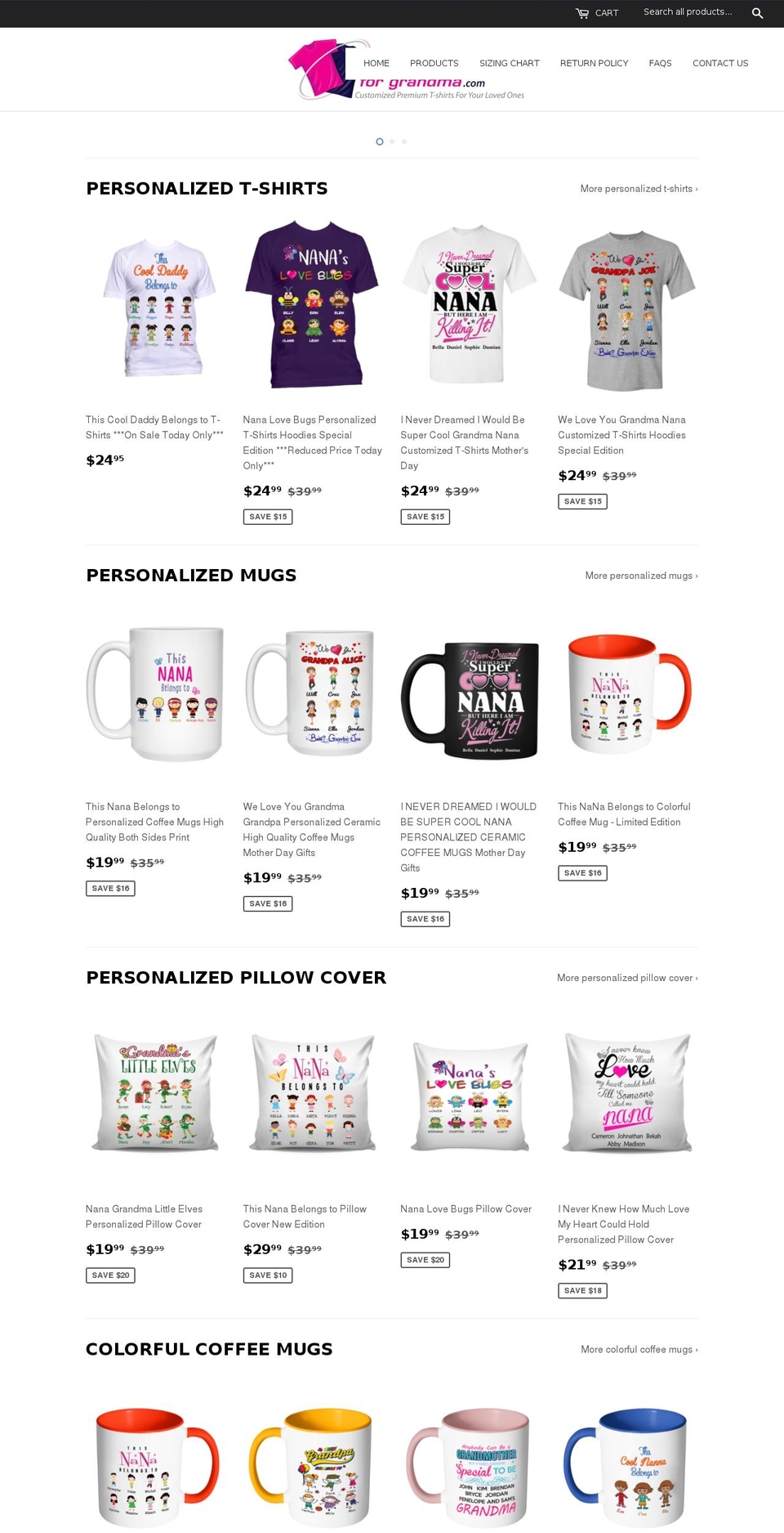 tshirtsforgrandma.com — Shopify storefront screenshot