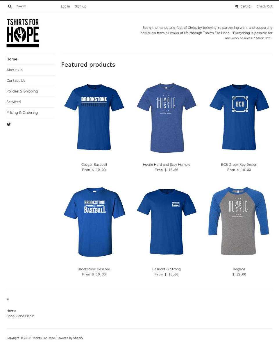 tshirtsforhope.org shopify website screenshot