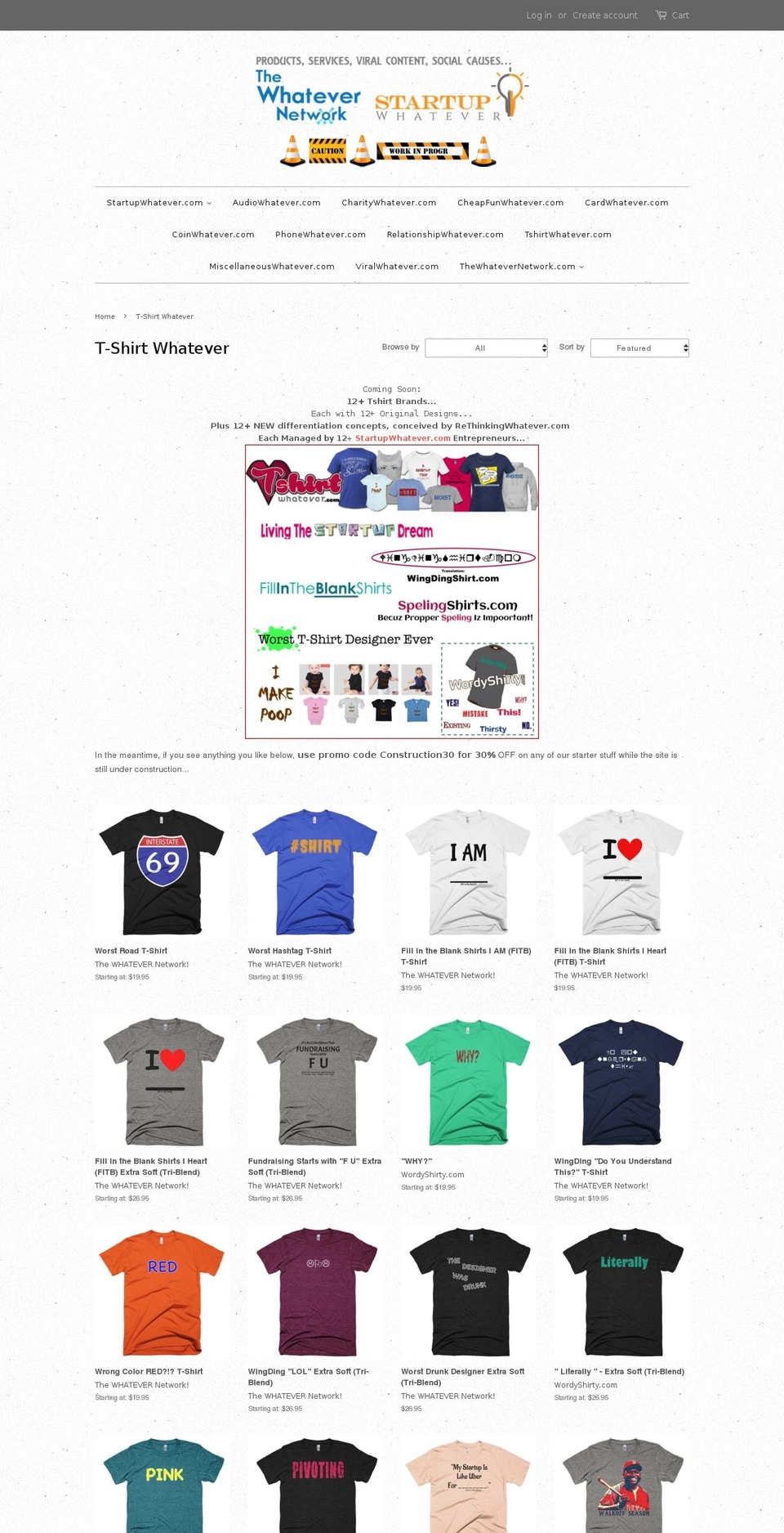 tshirtwhatever.com shopify website screenshot