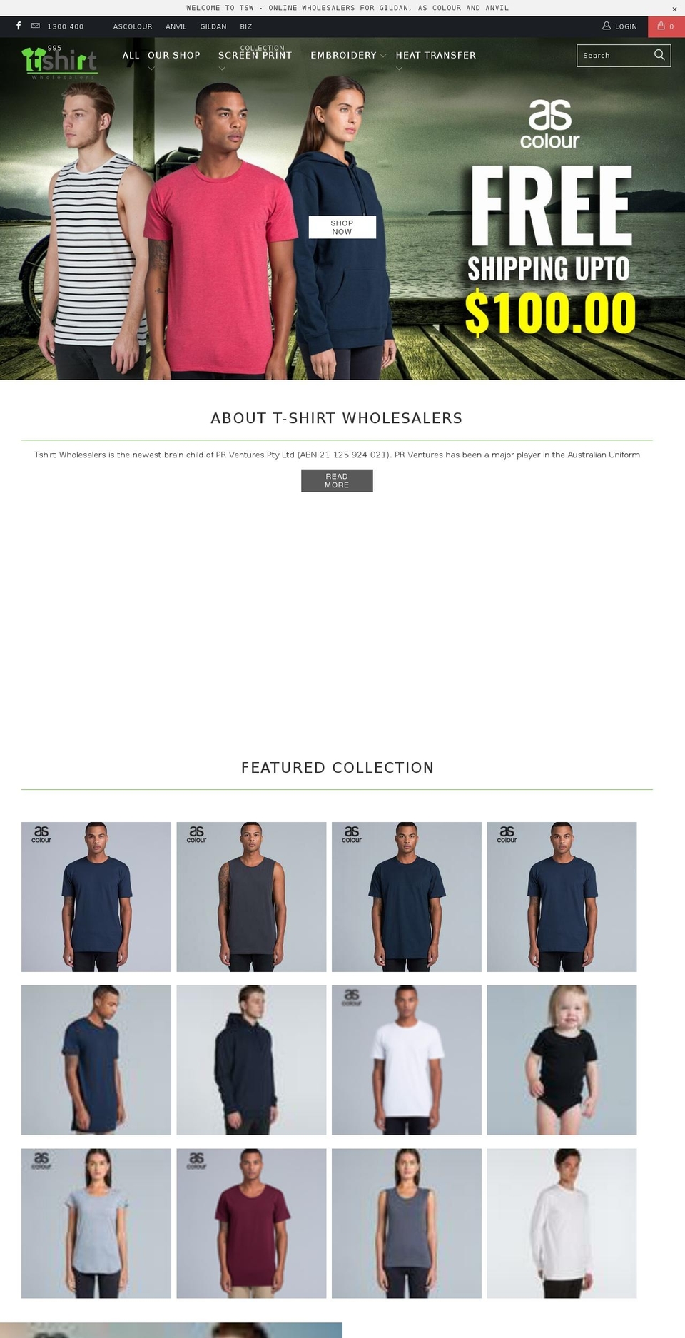 tshirtwholesalers.com.au shopify website screenshot