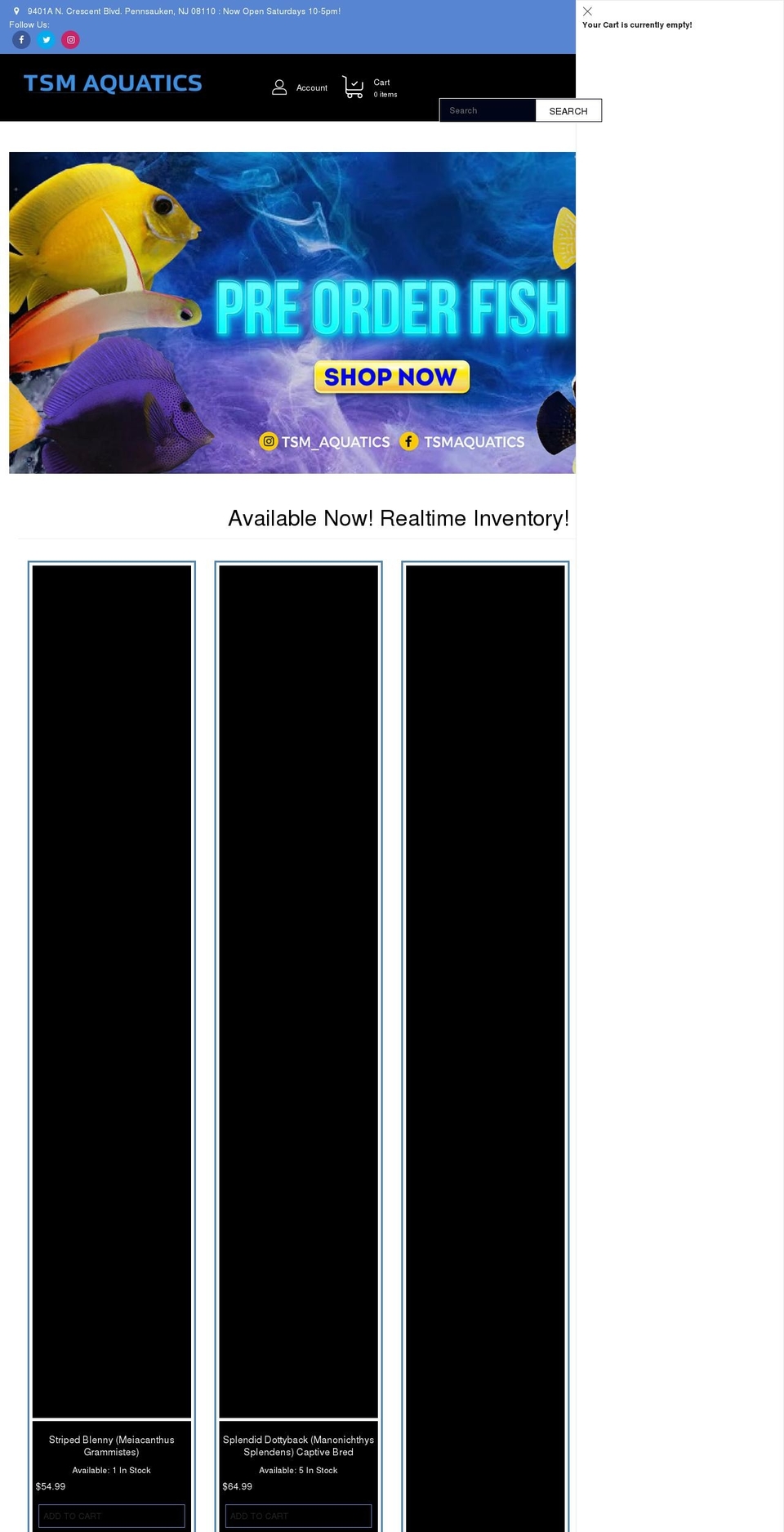tsmaquatics.com shopify website screenshot