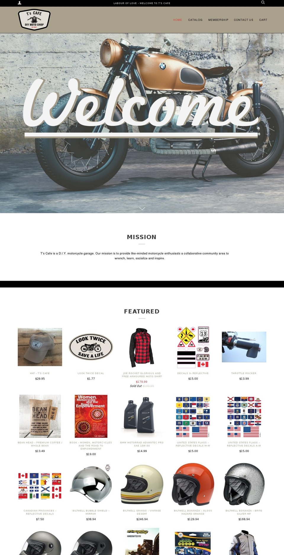 tsmotocafe.com — Shopify storefront screenshot