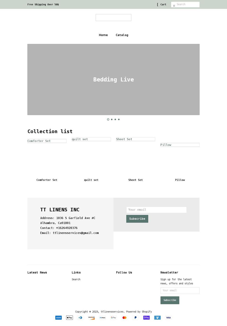 ttlinens.com shopify website screenshot