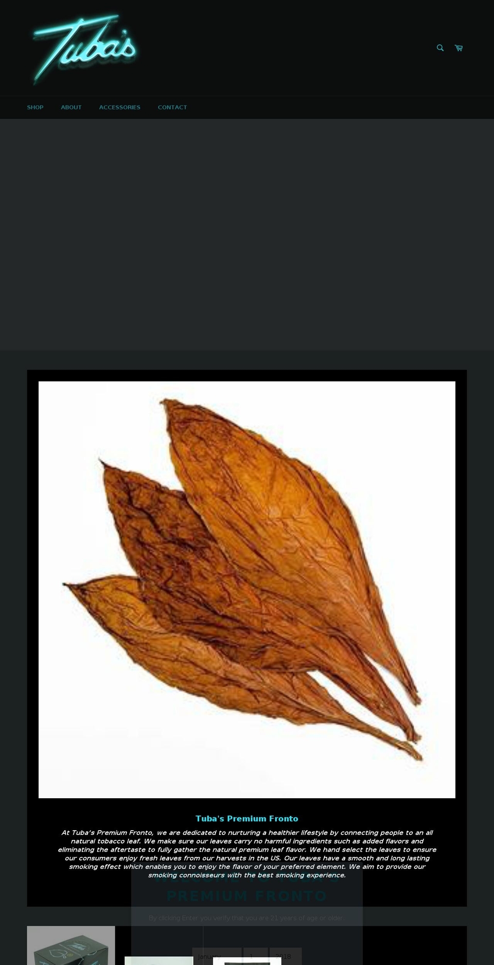 tubaspremiumleaf.com — Shopify storefront screenshot
