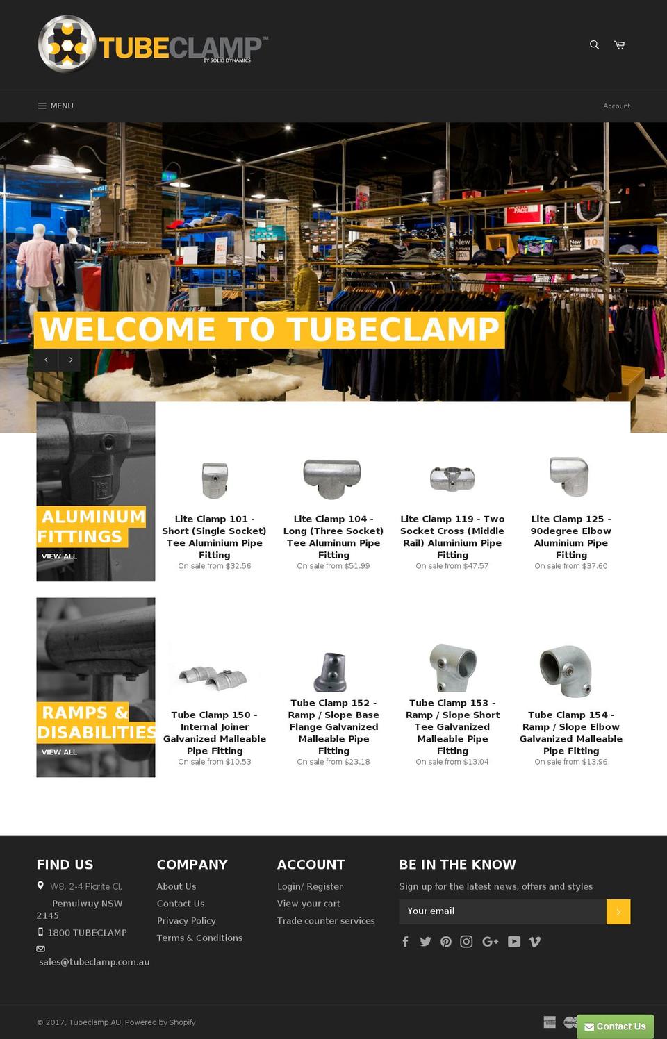 tubeclamp.com.au shopify website screenshot