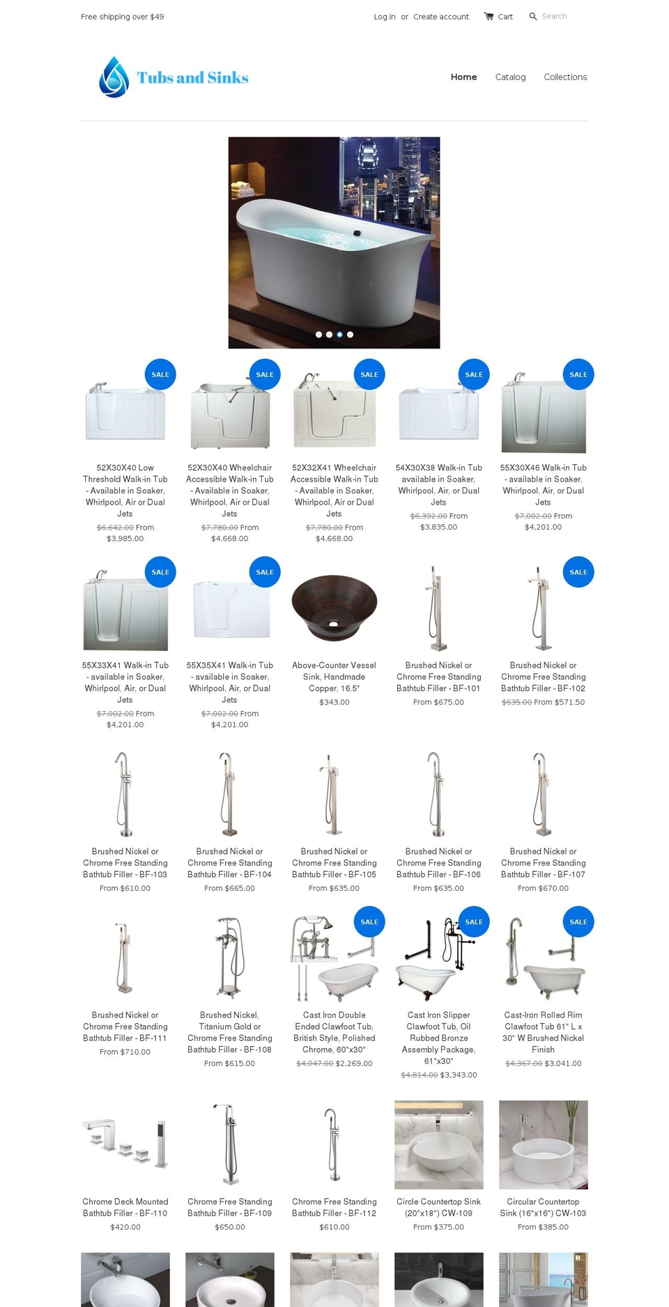 tubsandsinks.com shopify website screenshot