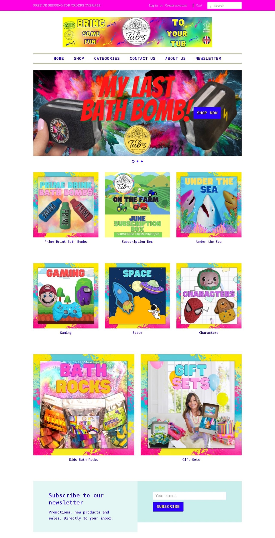 tubsbathbombs.co.uk shopify website screenshot