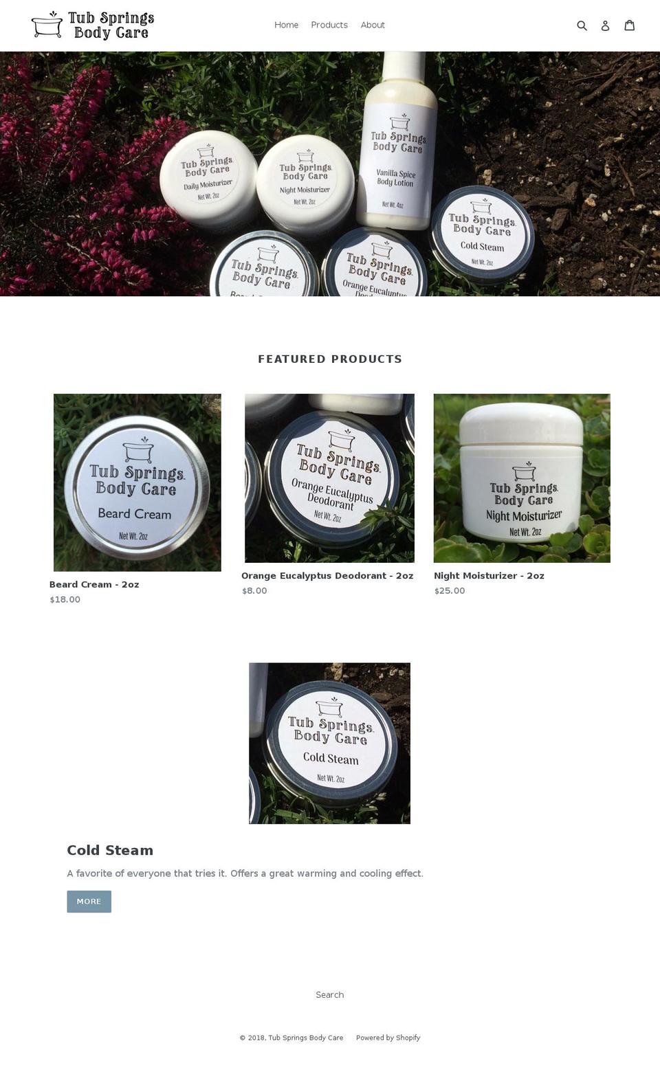 tubspringsbodycare.com — Shopify storefront screenshot