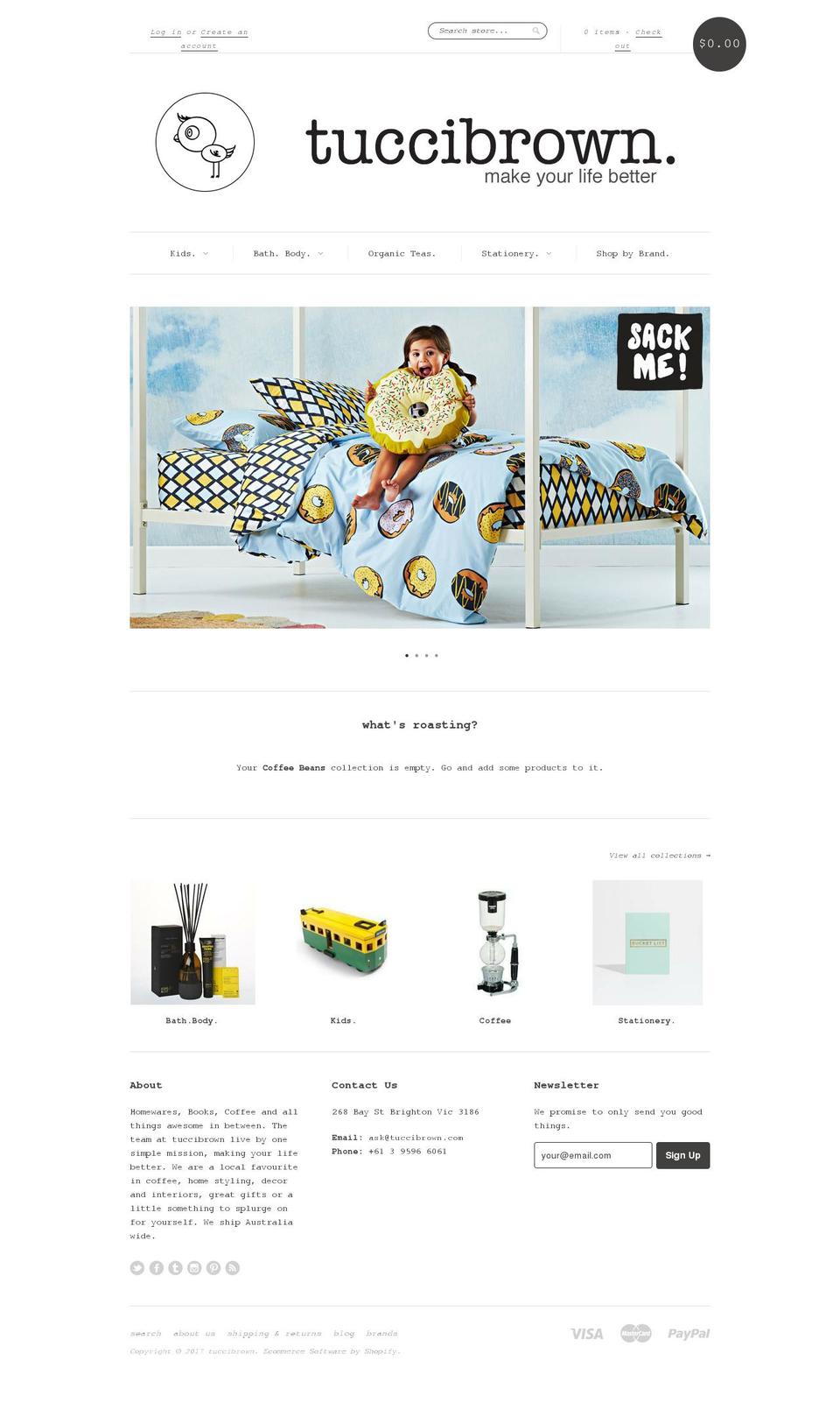 tuccibrown.com shopify website screenshot