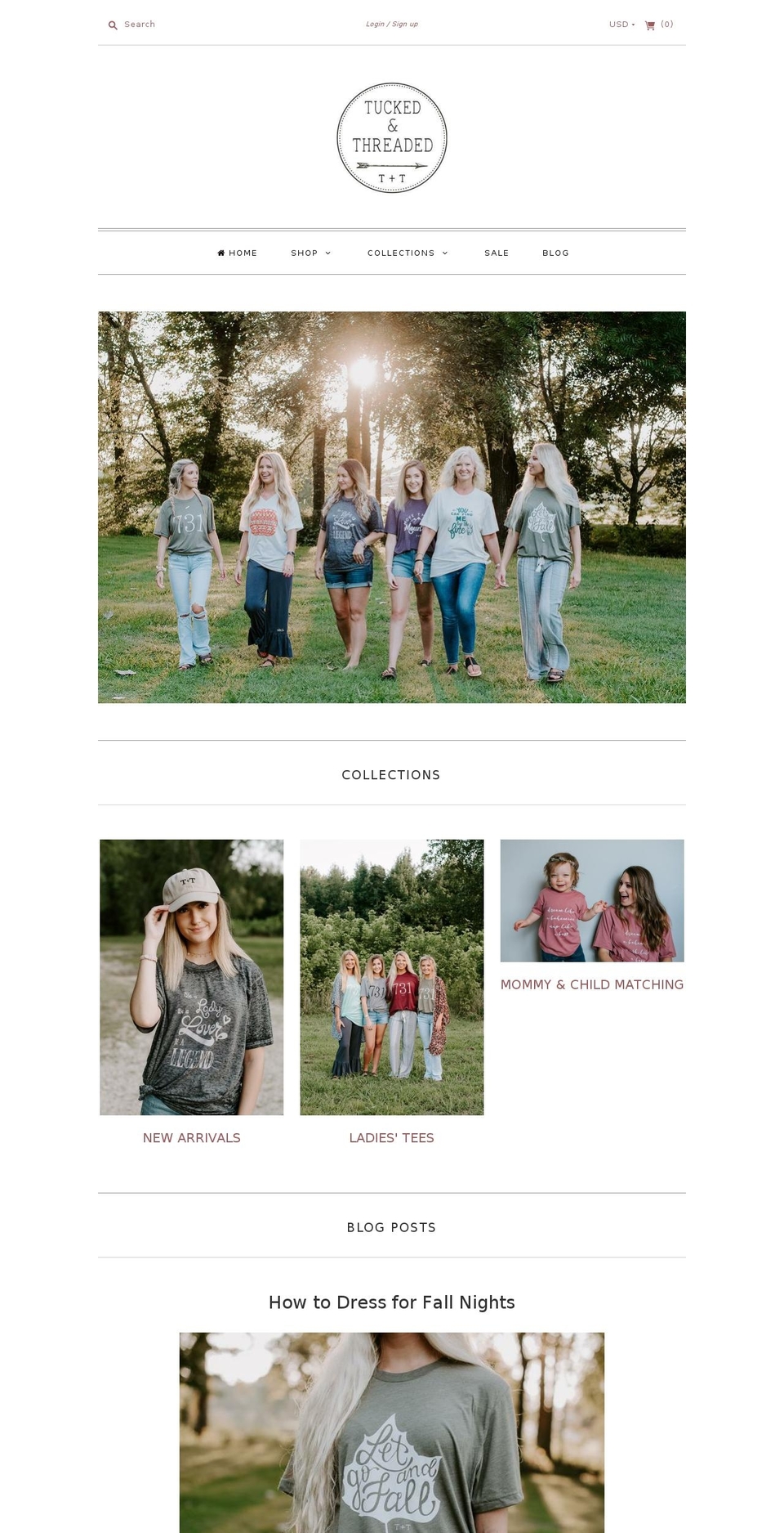 tuckedandthreaded.com shopify website screenshot