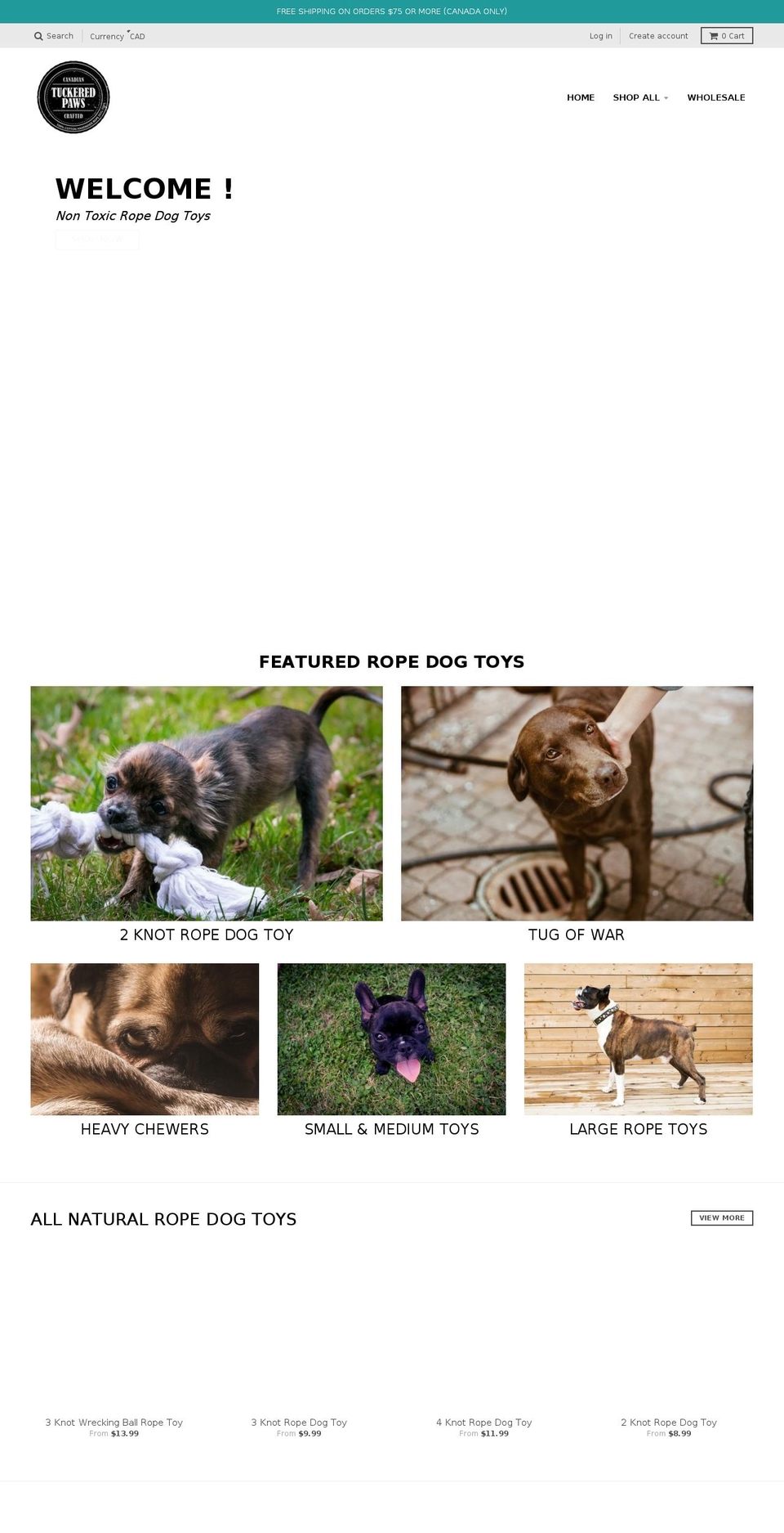 tuckeredpaws.com shopify website screenshot