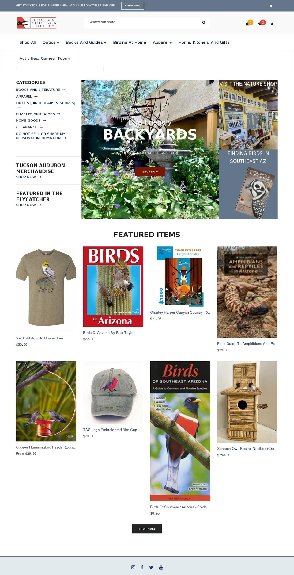 tucsonaudubonnatureshop.com shopify website screenshot