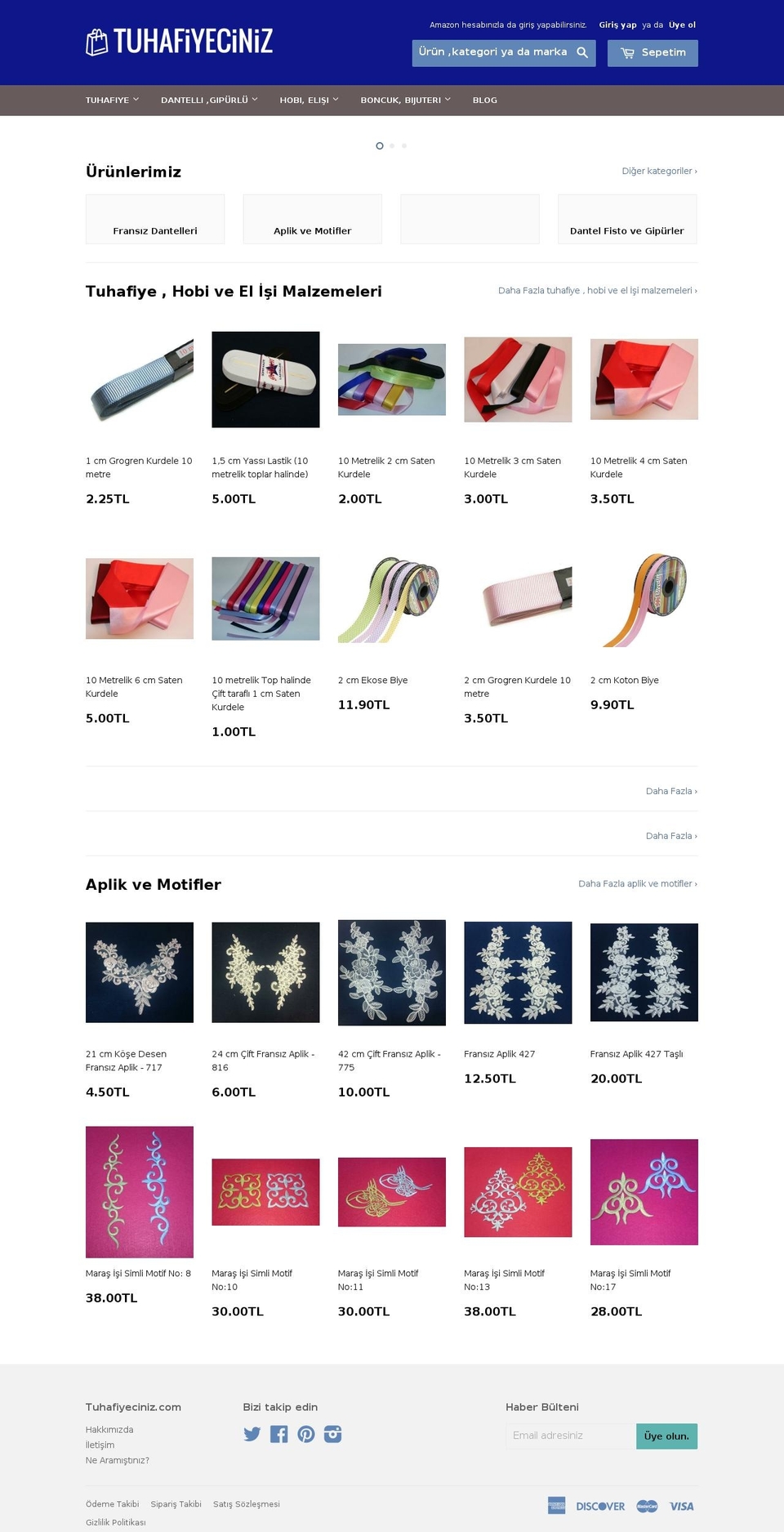 tuhafiyeciniz.com shopify website screenshot