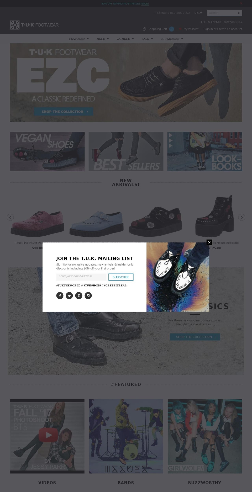 tukshoes.com shopify website screenshot