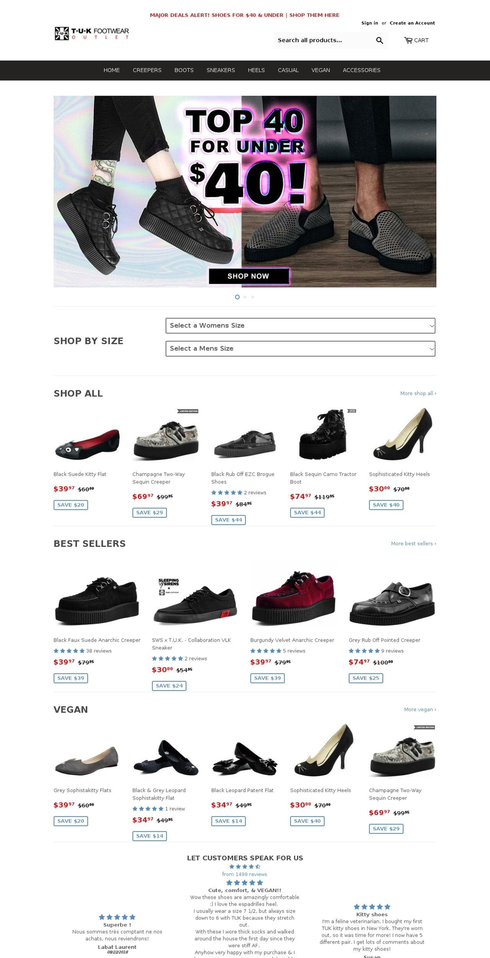 tukshoesoutlet.com shopify website screenshot