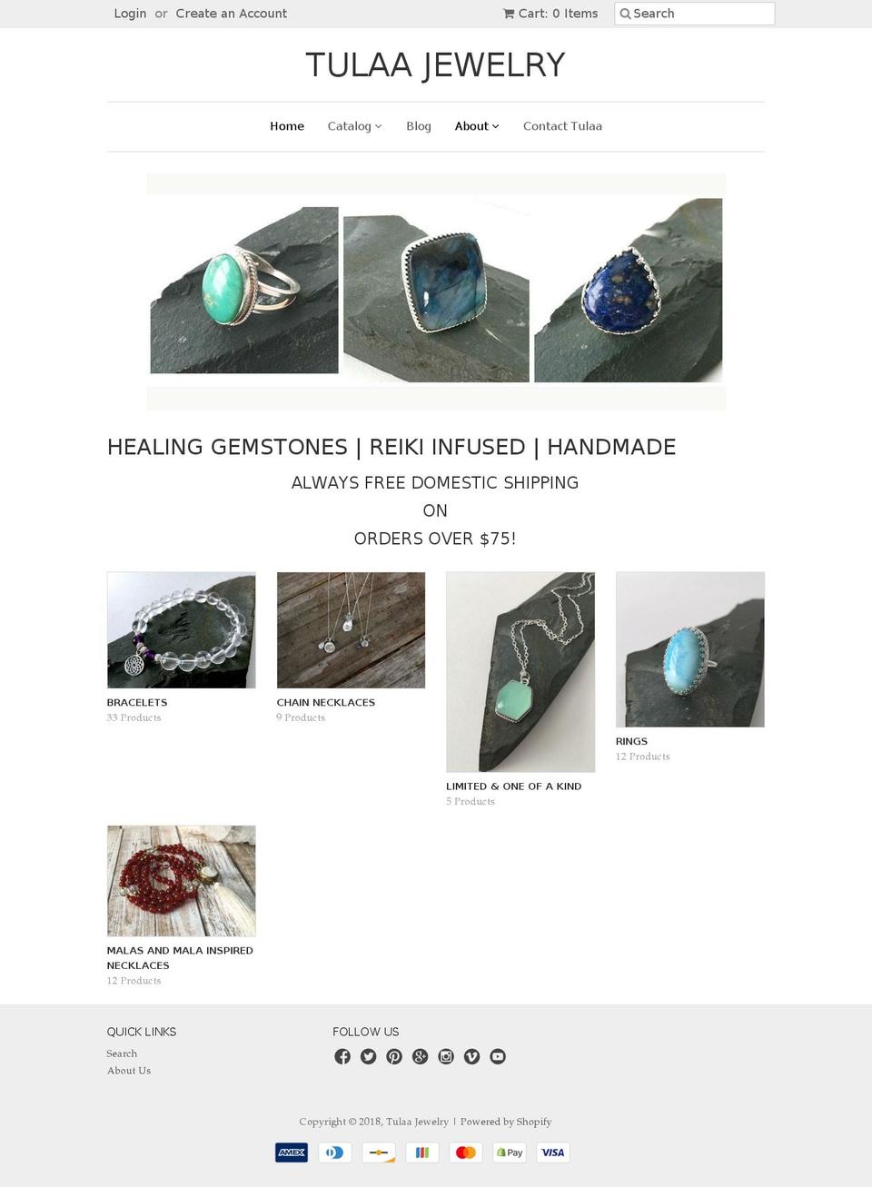 tulaajewelryshop.com — Shopify storefront screenshot
