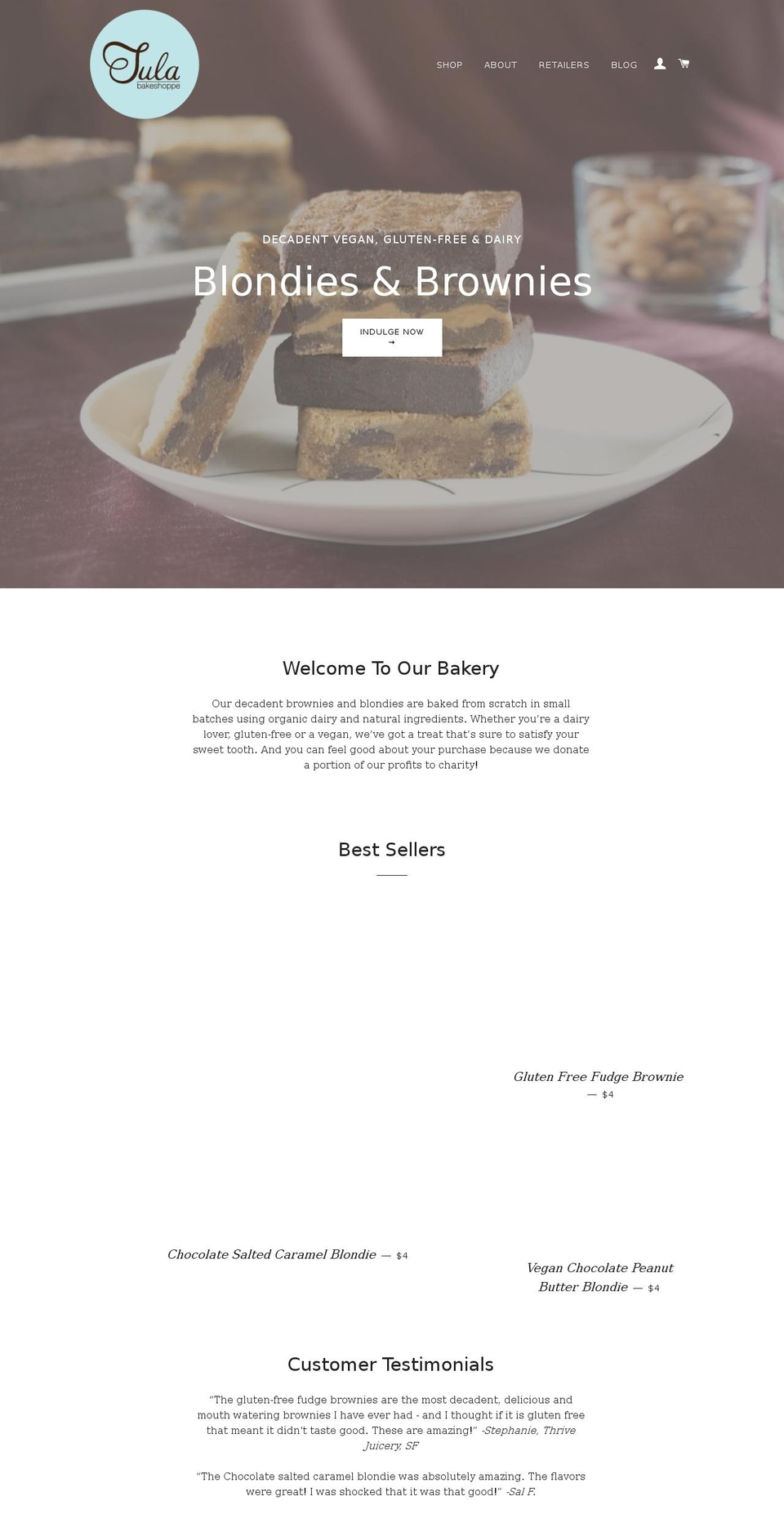 tulabakeshoppe.com — Shopify storefront screenshot