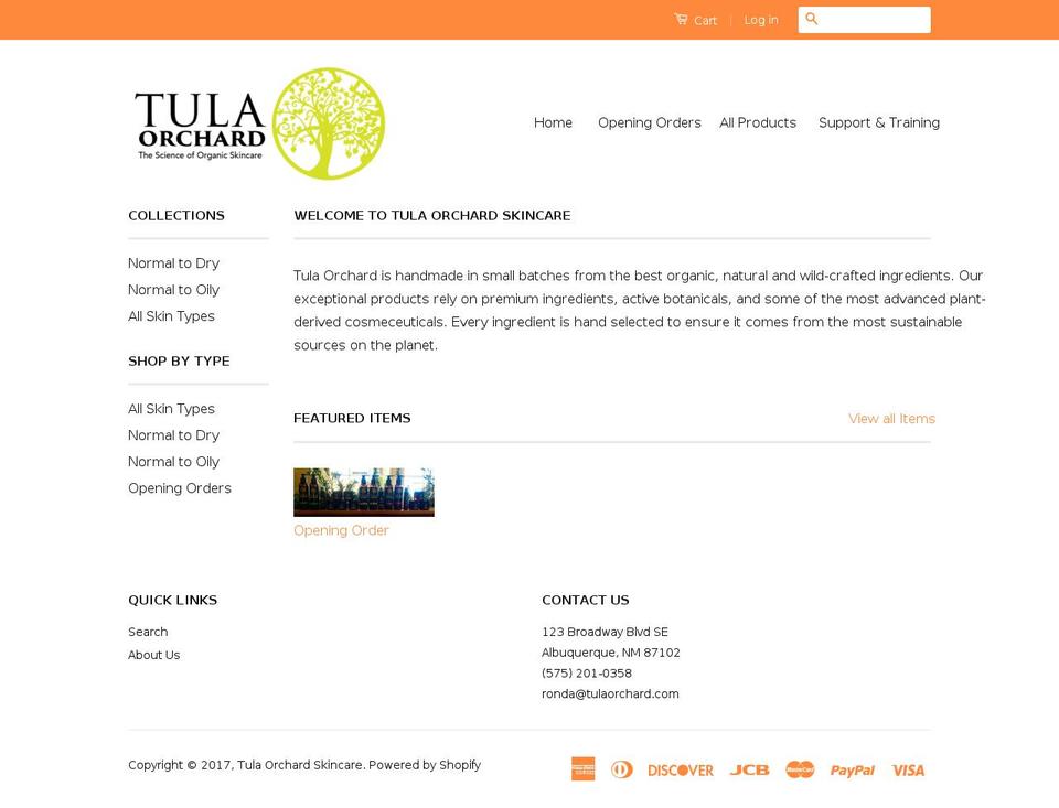 tulaorchard.com shopify website screenshot