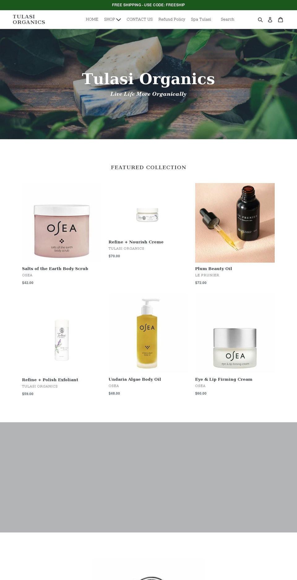 tulasi-organics.com shopify website screenshot