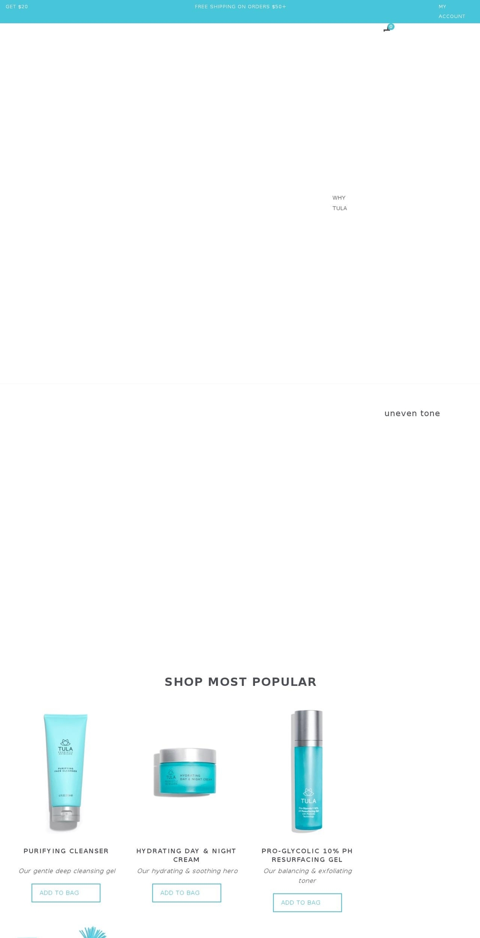 tulaskincare.com — Shopify storefront screenshot