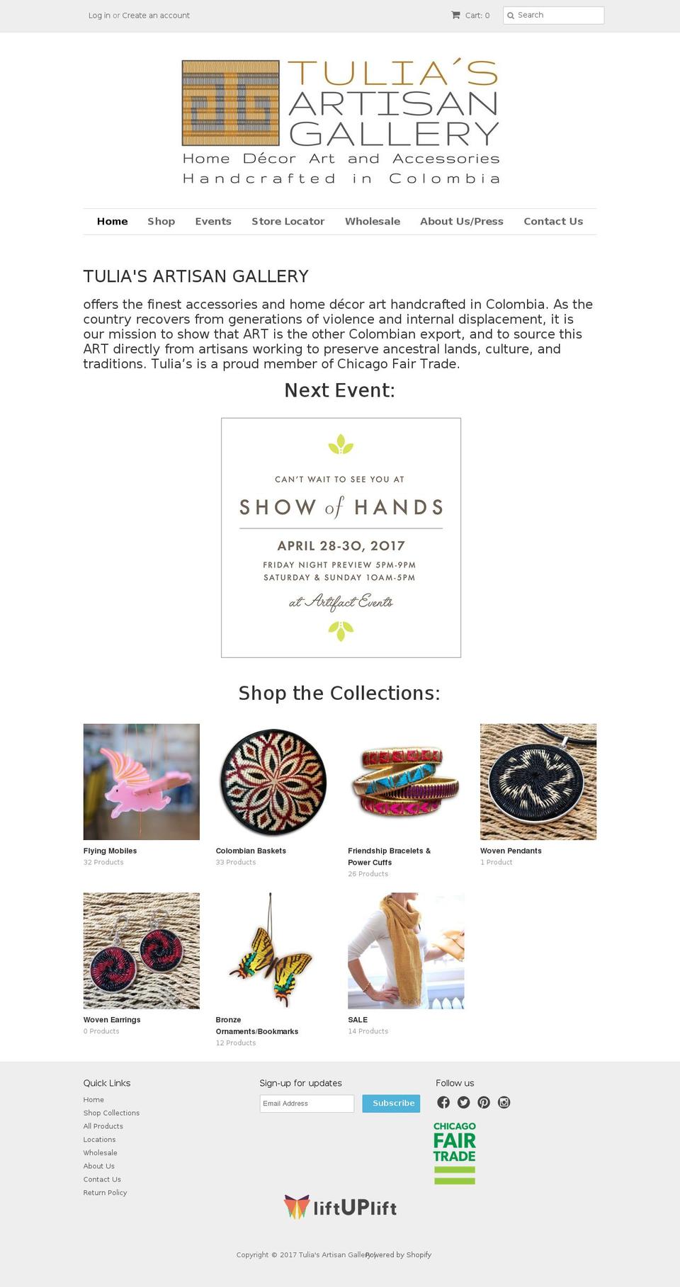 tulias.com shopify website screenshot