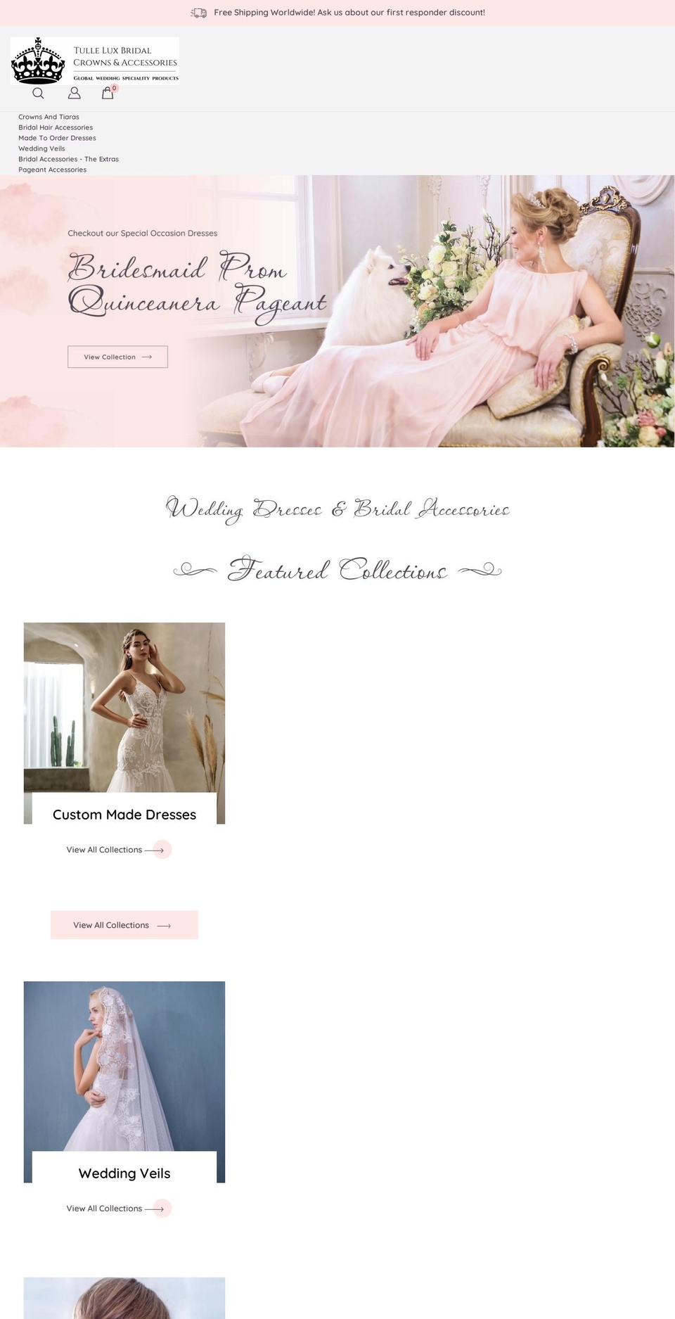 tulleluxbridalcrowns.com — Shopify storefront screenshot