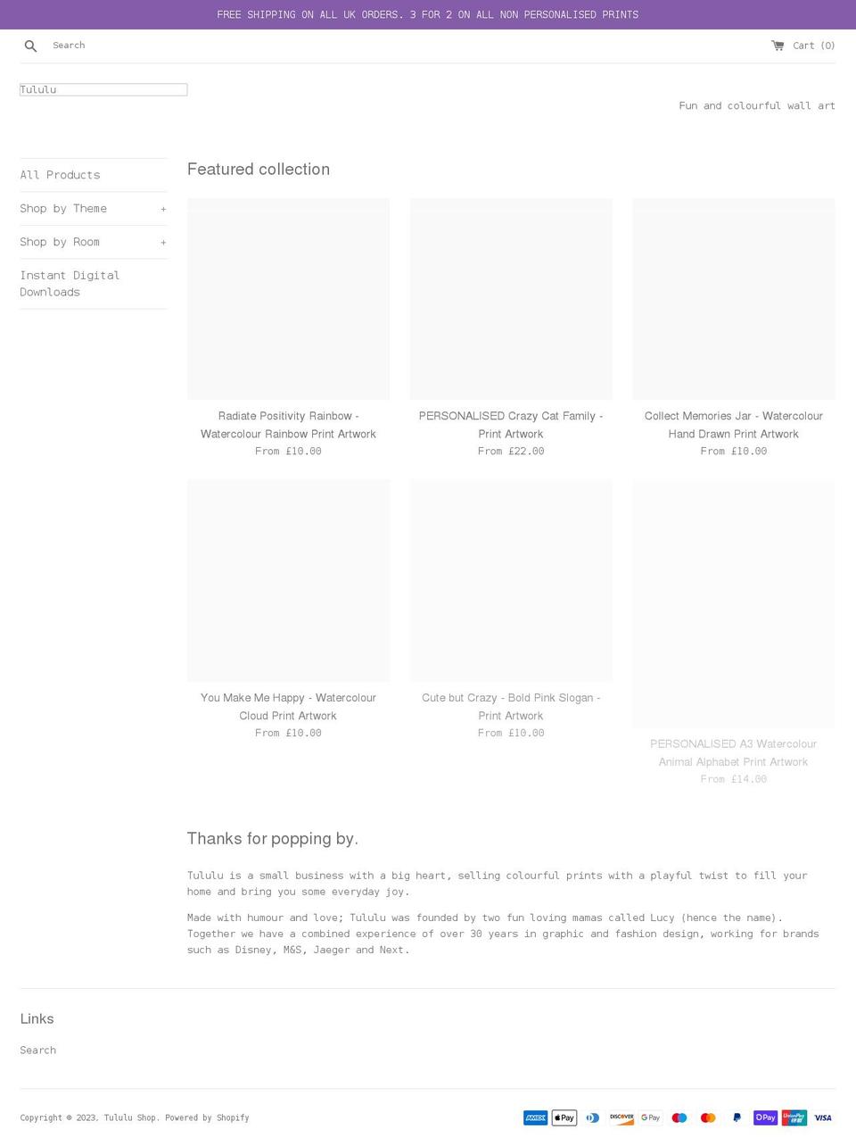 tululu.co.uk shopify website screenshot