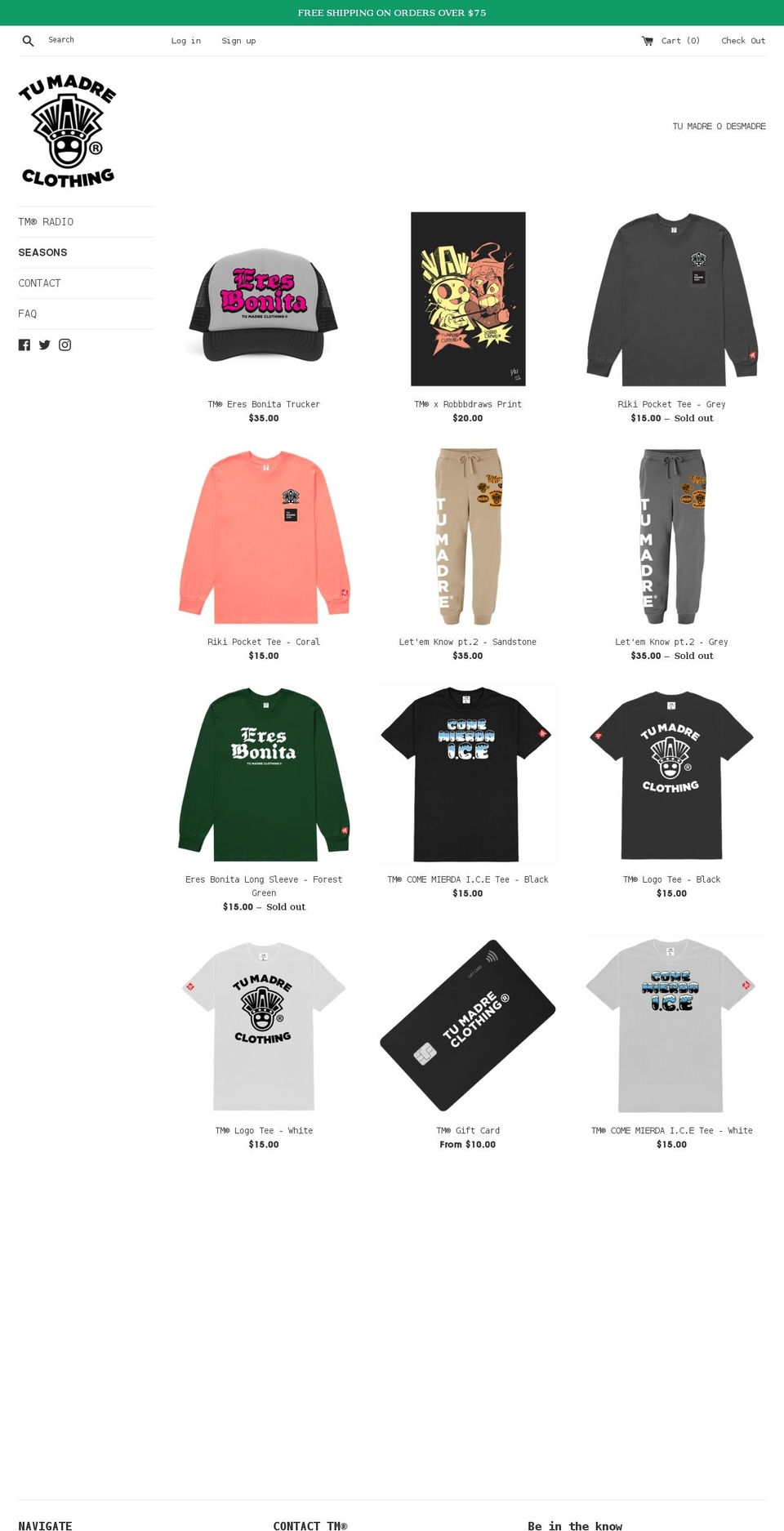 tumadreclothing.com shopify website screenshot
