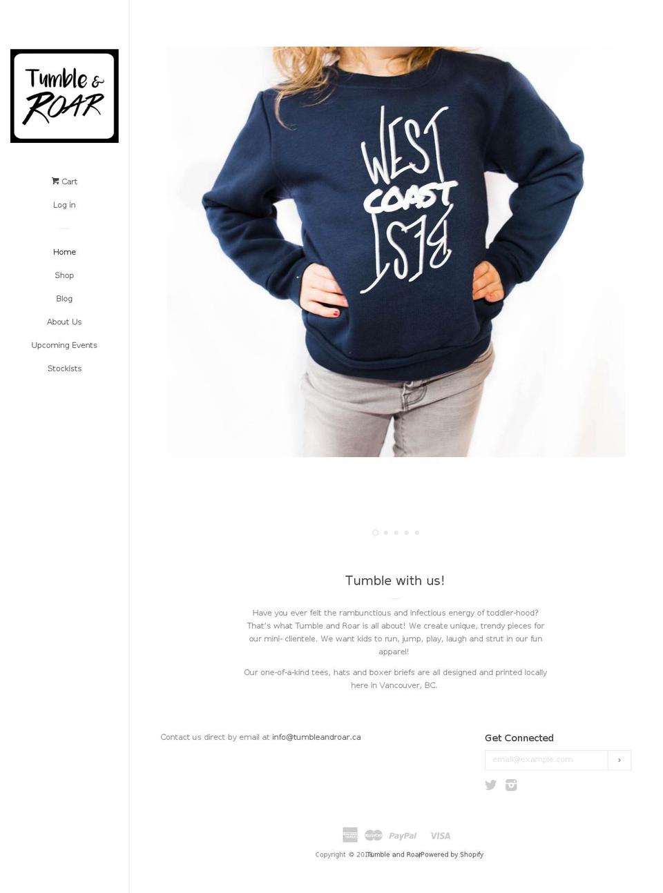 tumbleandroar.ca shopify website screenshot