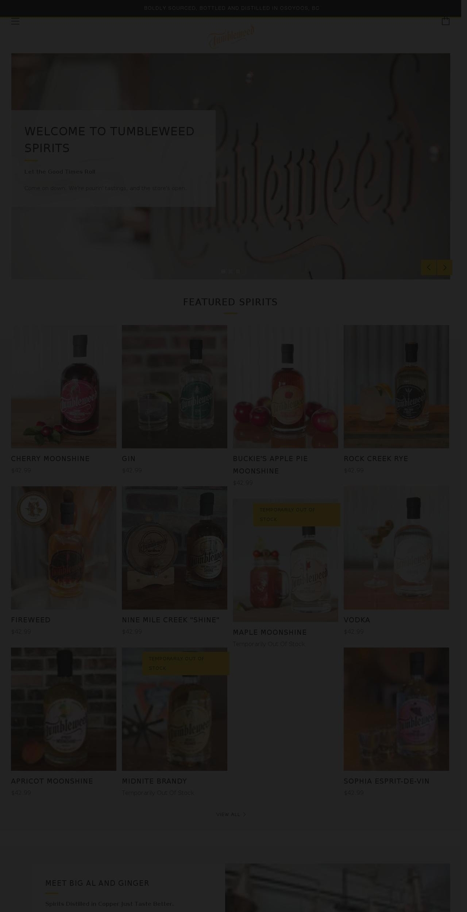 tumbleweedspirits.com shopify website screenshot