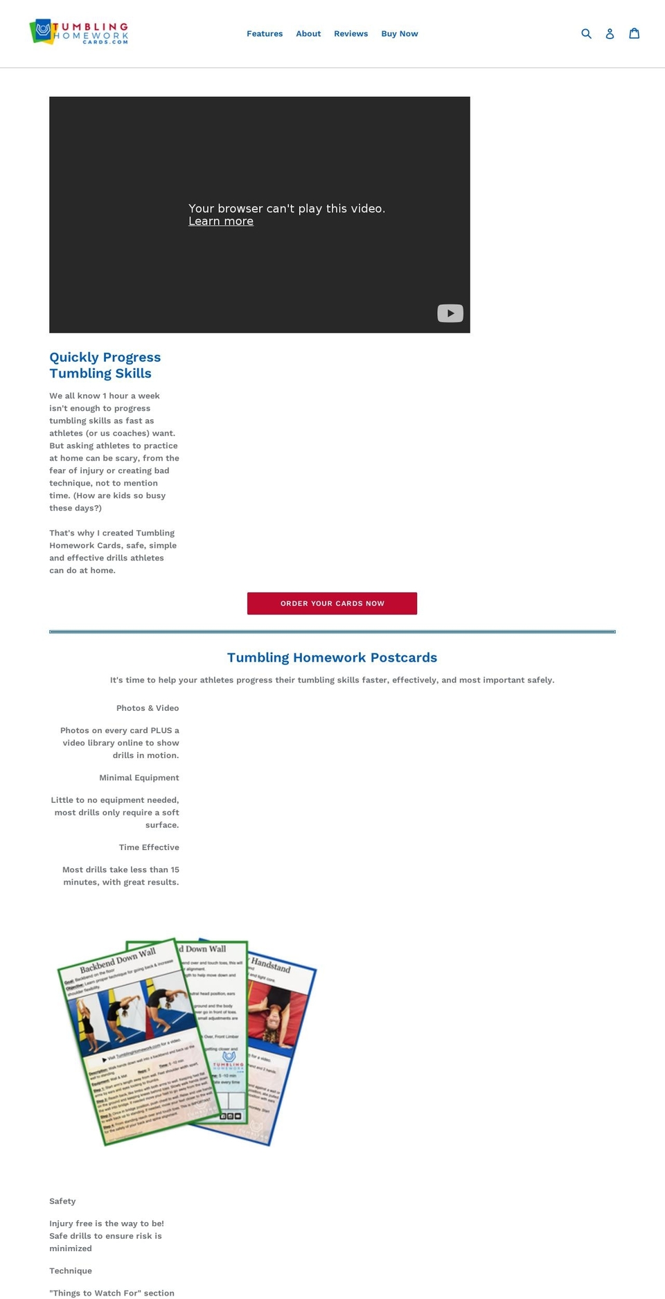 tumblinghomeworkcards.com — Shopify storefront screenshot