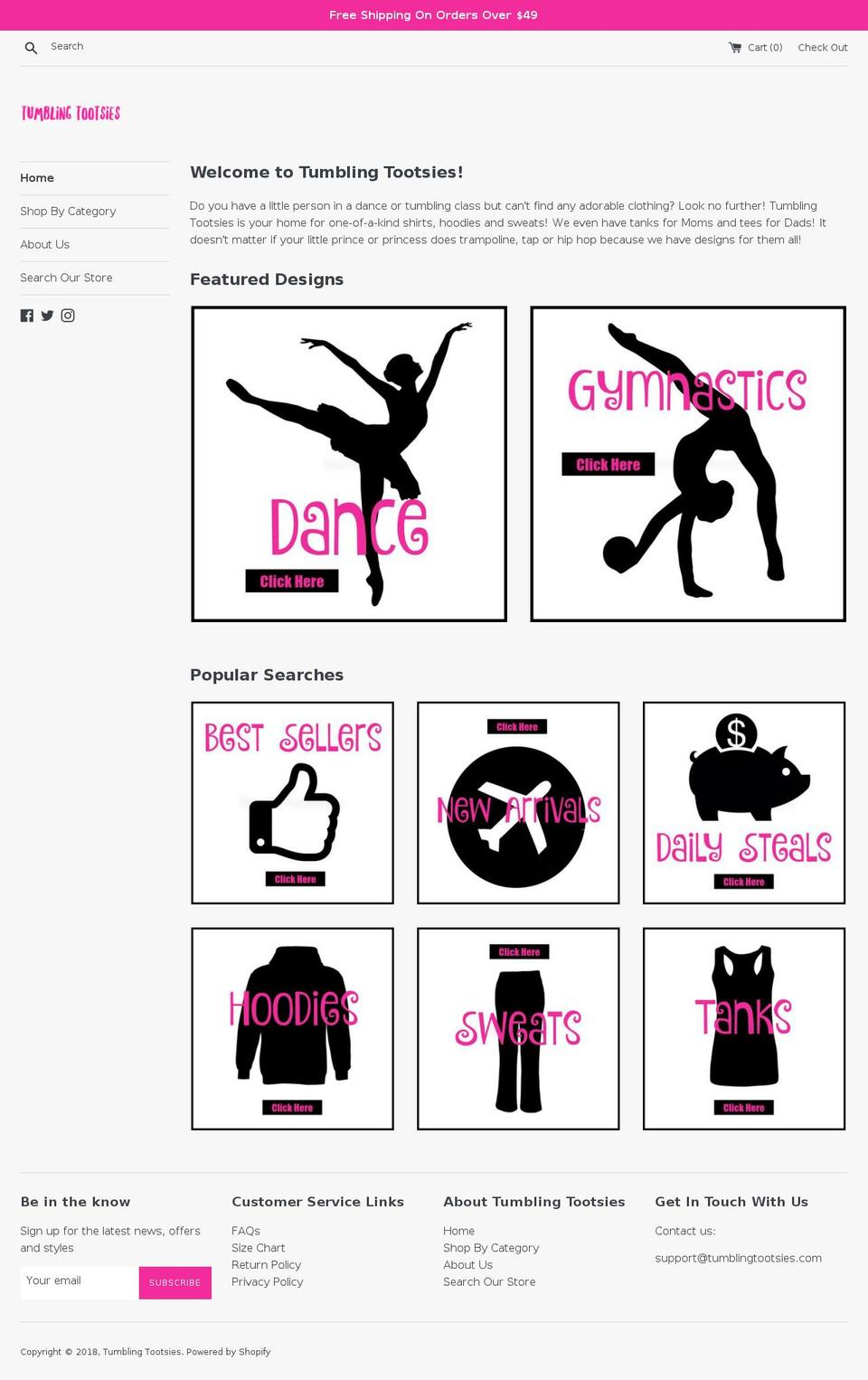 tumblingtootsies.com — Shopify storefront screenshot