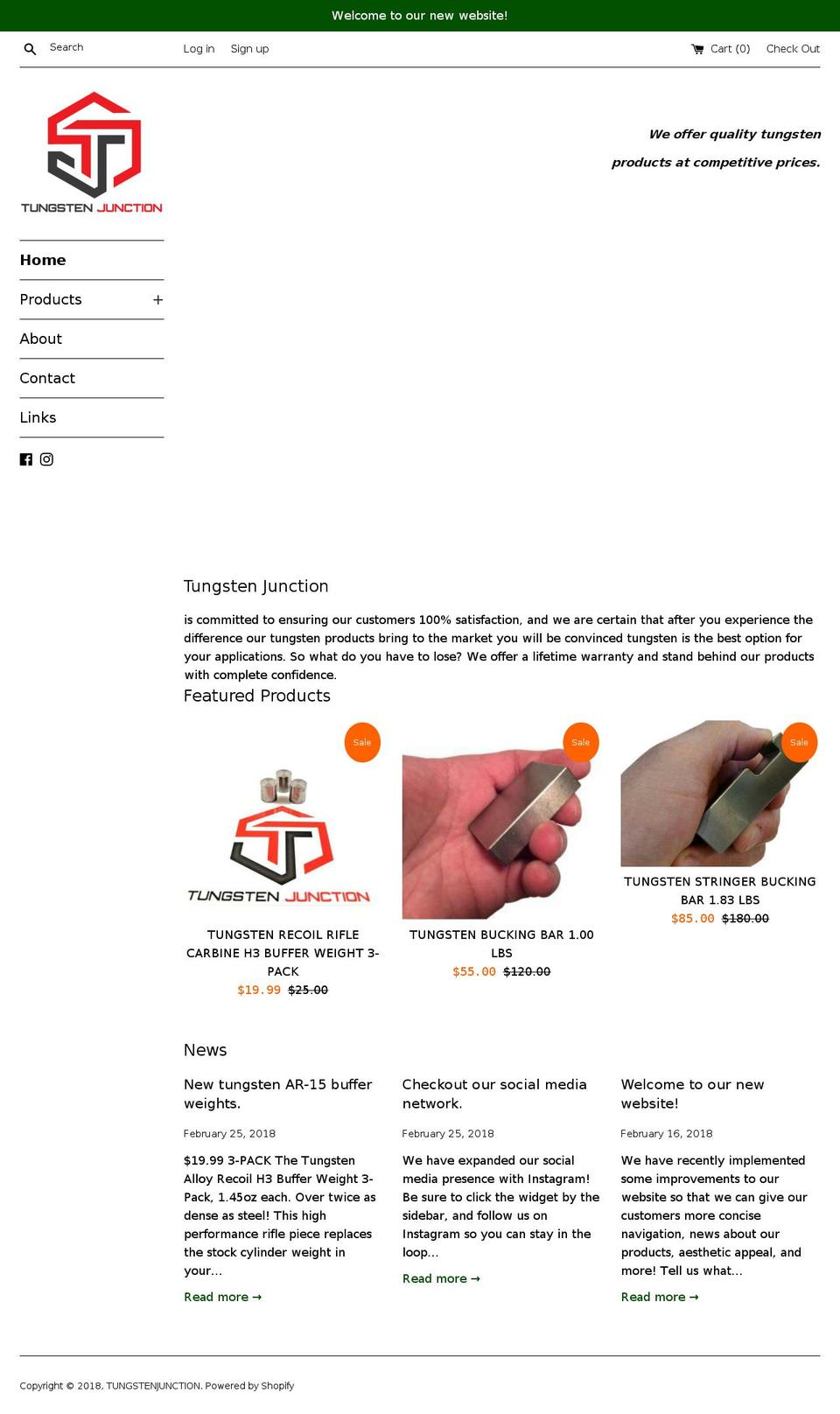 tungstenjunction.com — Shopify storefront screenshot