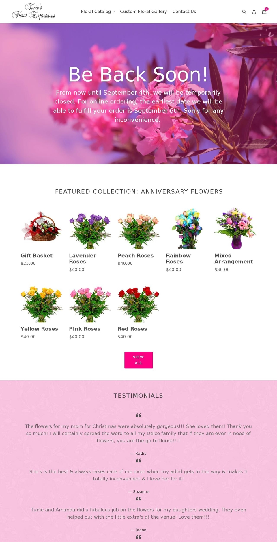 tuniesflowers.com — Shopify storefront screenshot