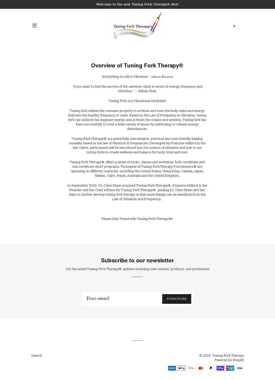 tuningforktherapy.org shopify website screenshot