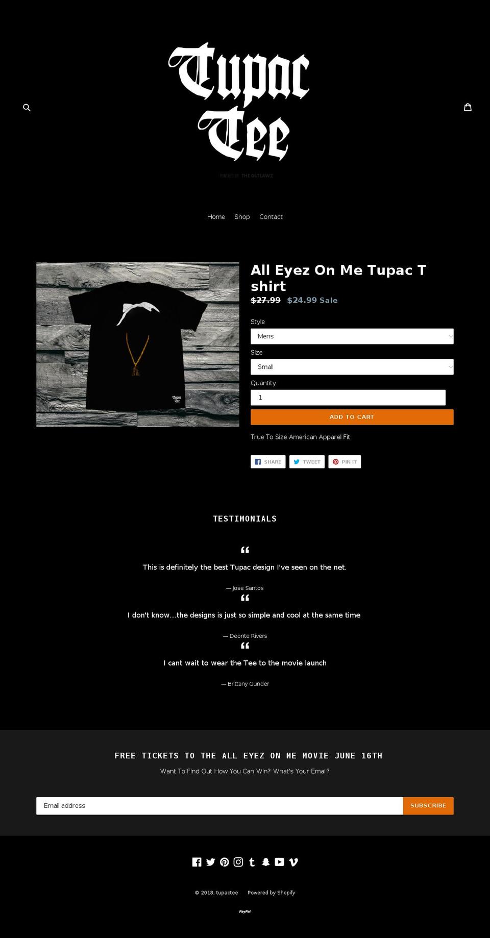 tupactee.com — Shopify storefront screenshot