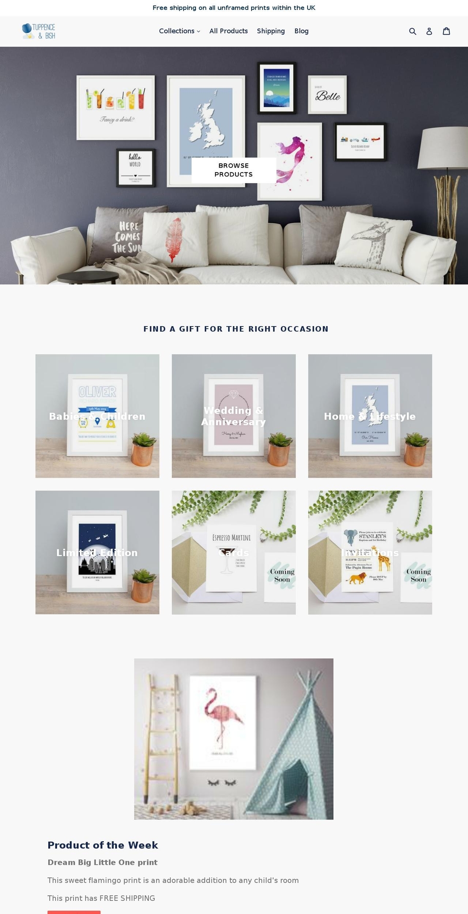tuppenceandbish.com — Shopify storefront screenshot