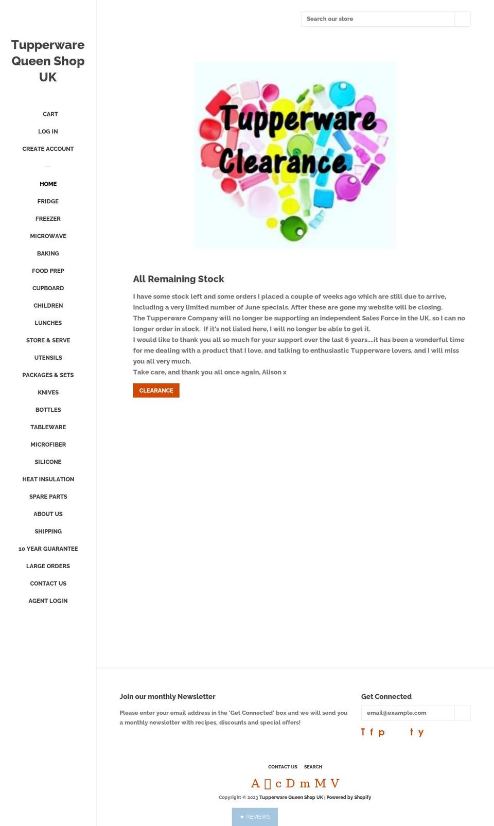 tupperwarequeen.co.uk shopify website screenshot