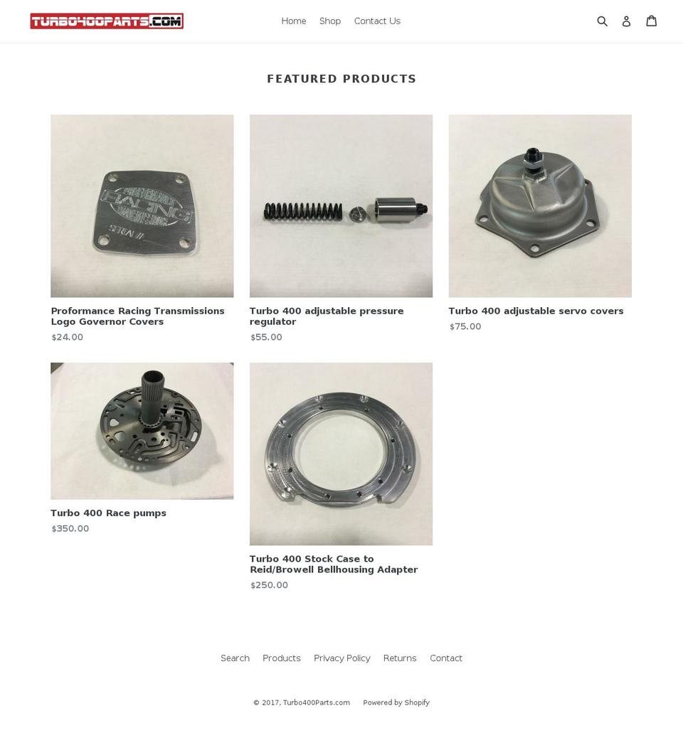 turbo400parts.com shopify website screenshot