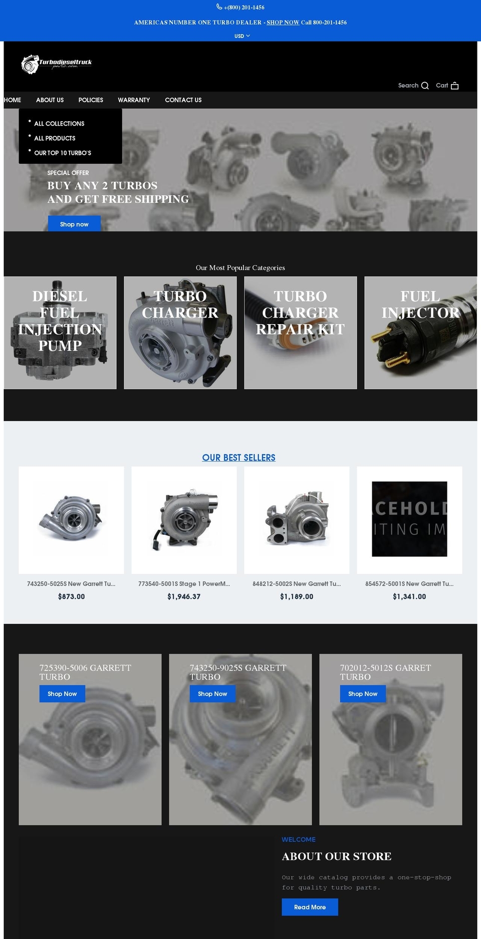 turbodieseltruckparts.com shopify website screenshot