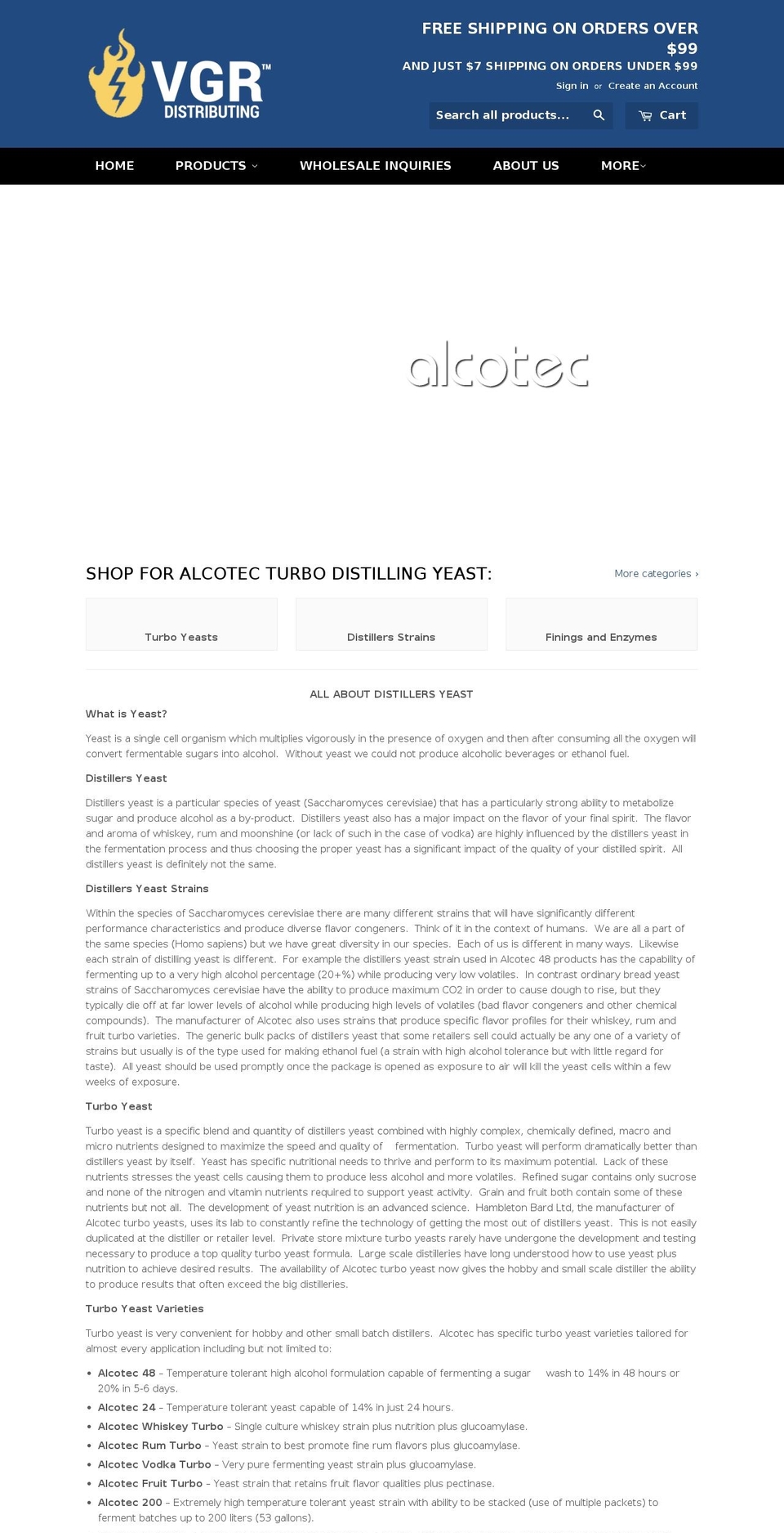 turbodistillersyeast.com shopify website screenshot