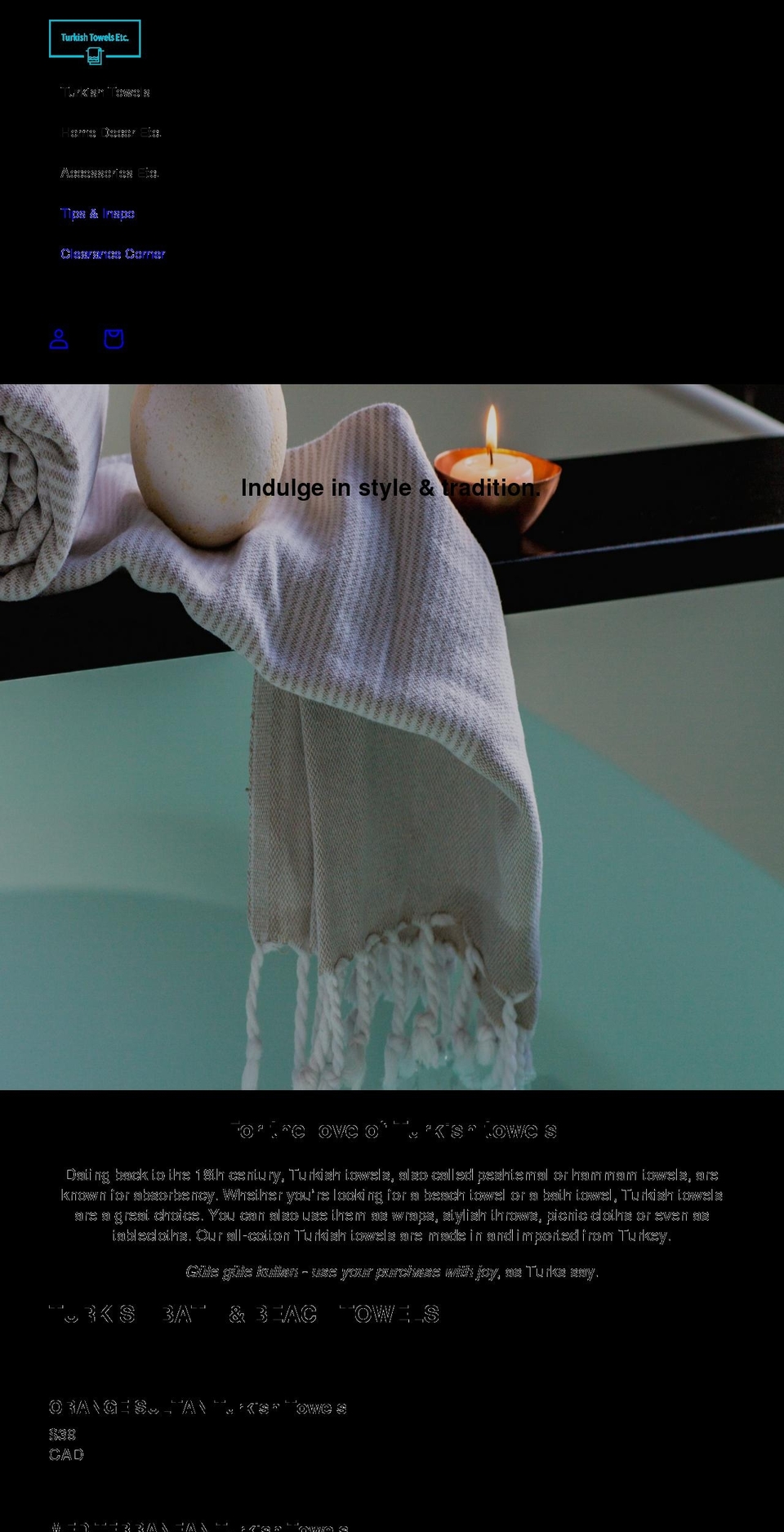 turkishtowelsetc.com shopify website screenshot