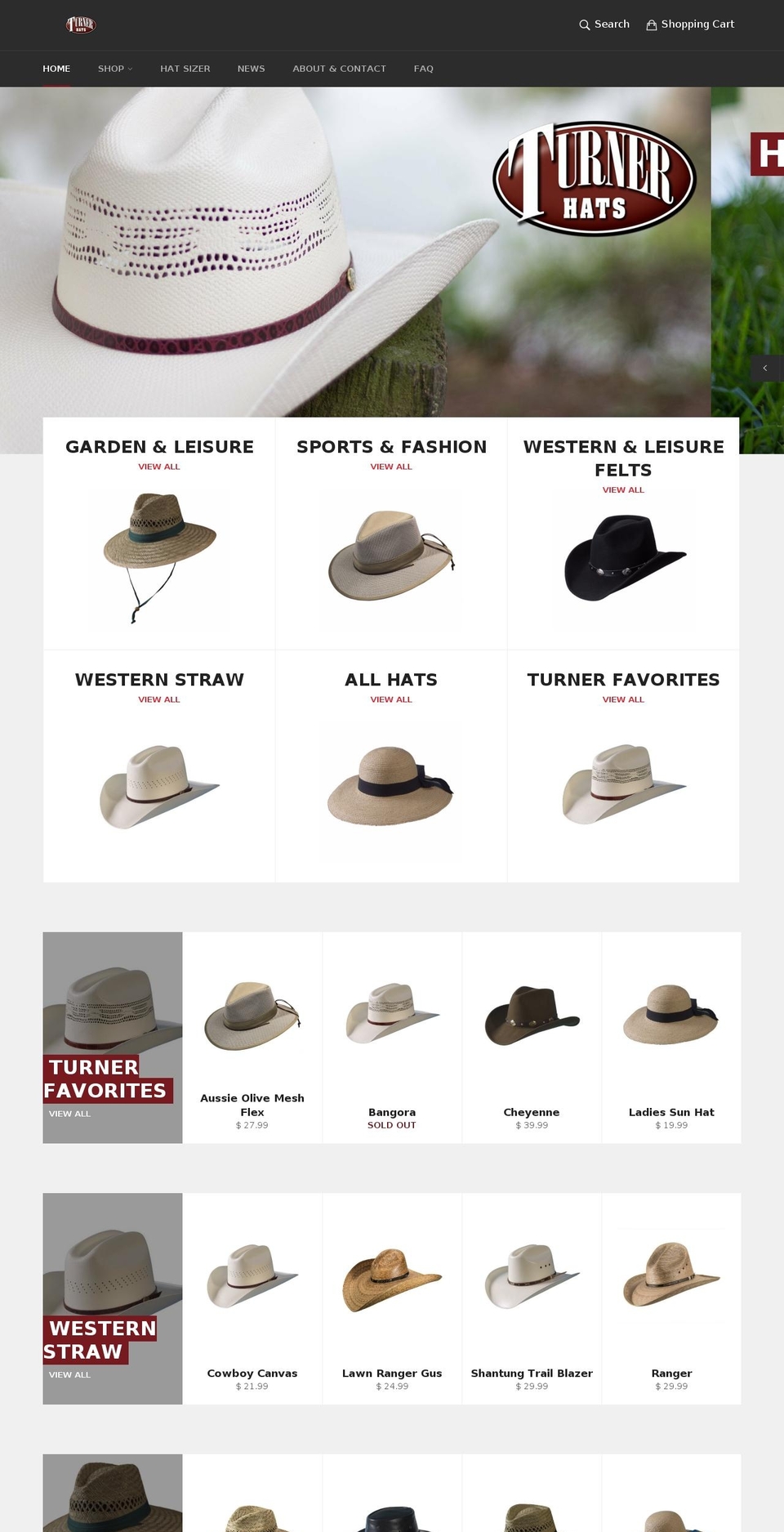 turner-hats.com shopify website screenshot