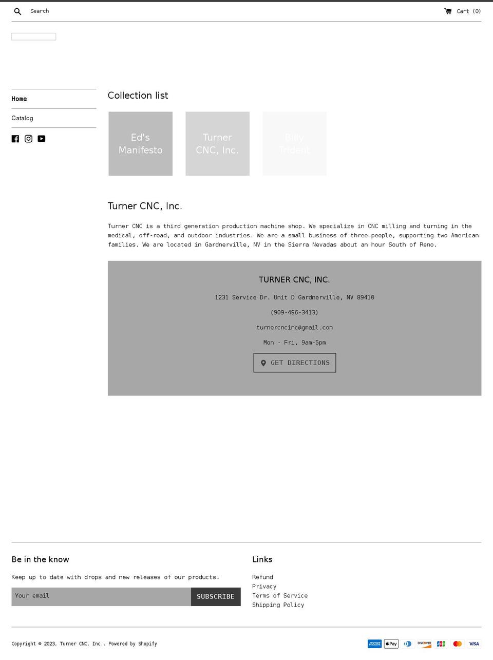 turnercncinc.com shopify website screenshot
