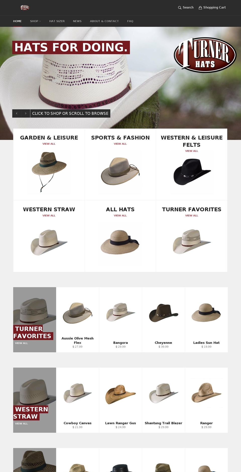 turnerhat.com shopify website screenshot