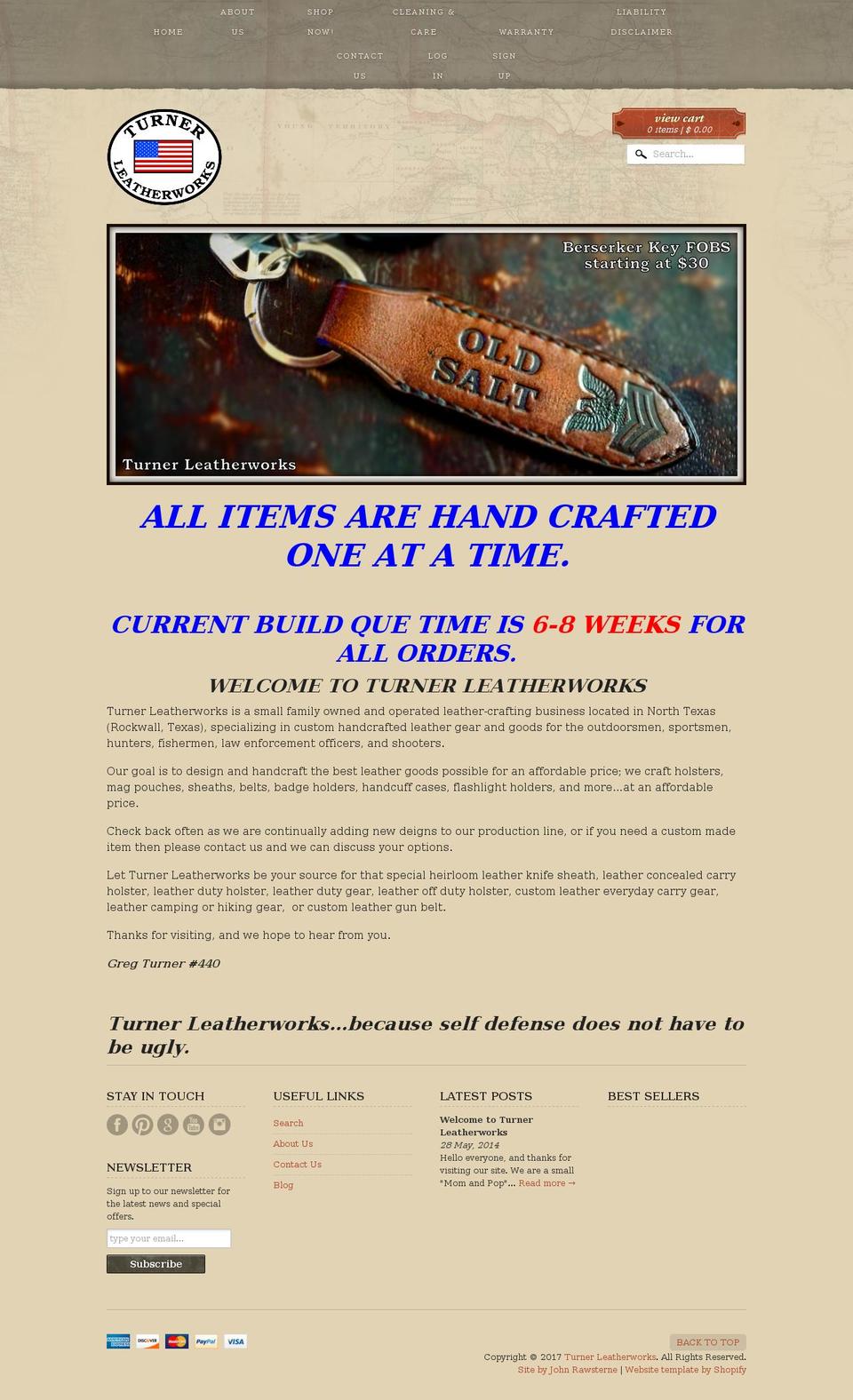 turnerleatherworks.com shopify website screenshot