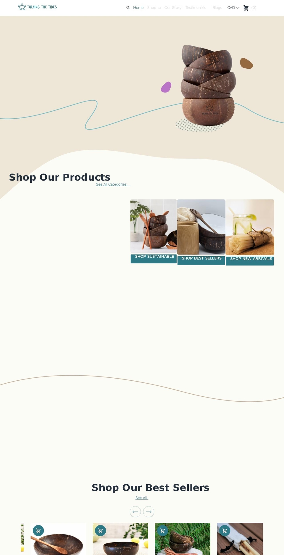 turningthetides.ca shopify website screenshot