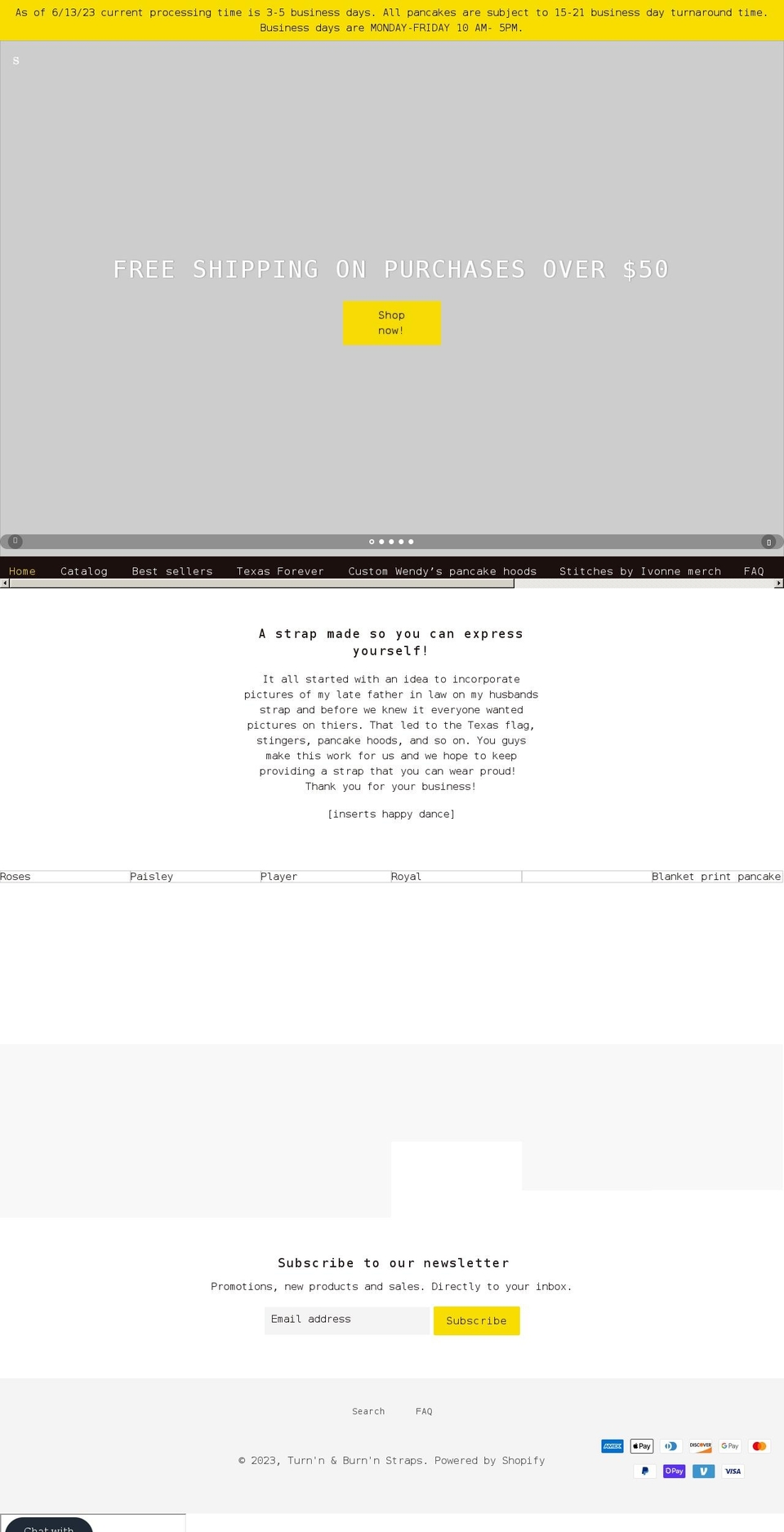 turnnburnnstraps.com shopify website screenshot